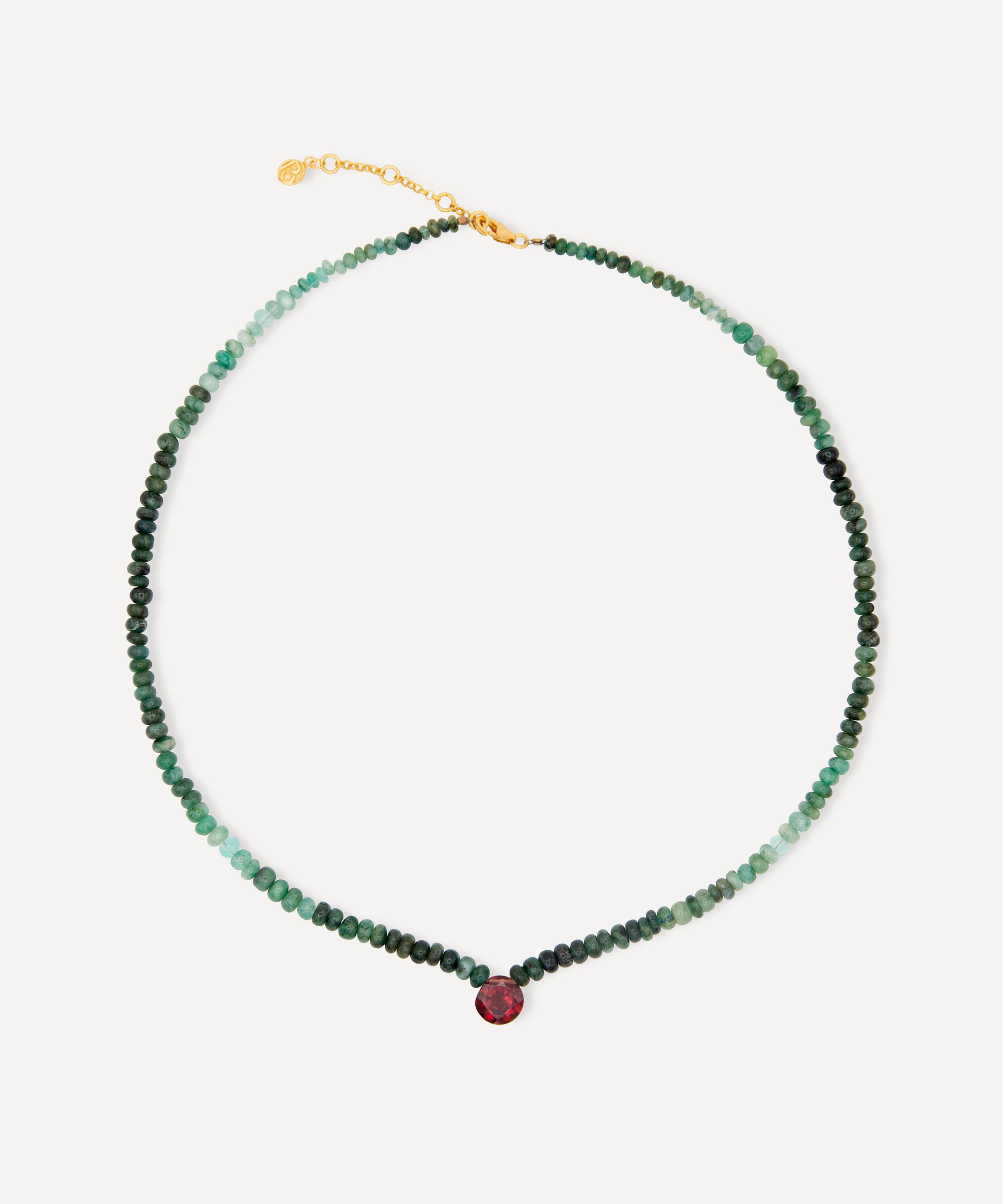 By Pariah 14ct Gold-plated Vermeil Silver Emerald And Red Garnet Beaded Necklace In Green