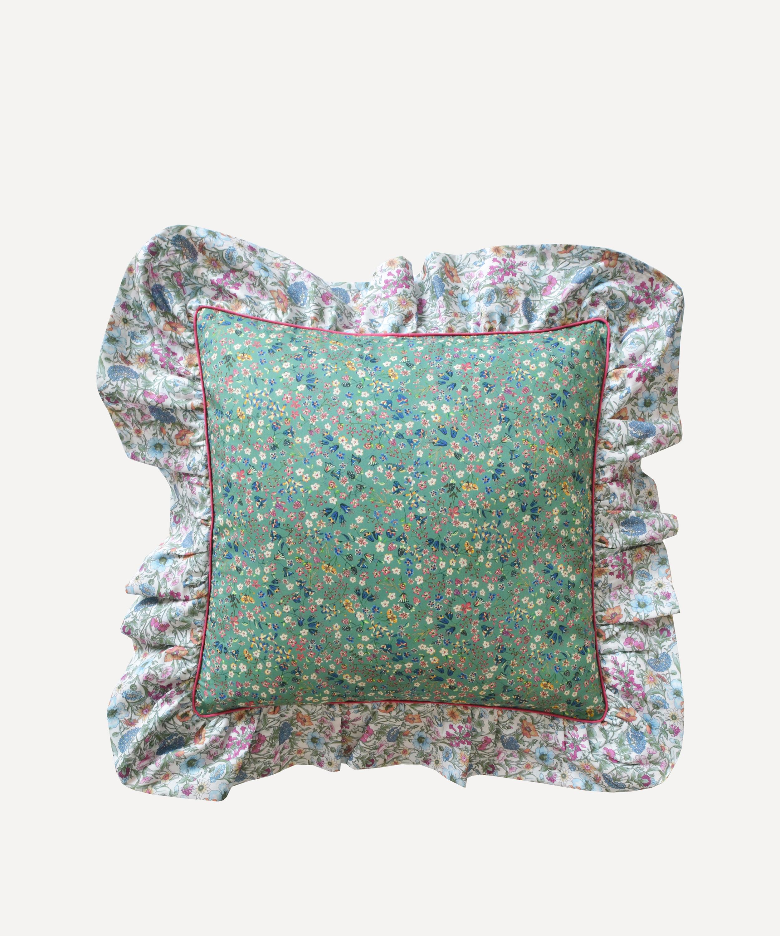 Coco & Wolf Donna Leigh And Rachel Piped Ruffle Square Cushion In Green