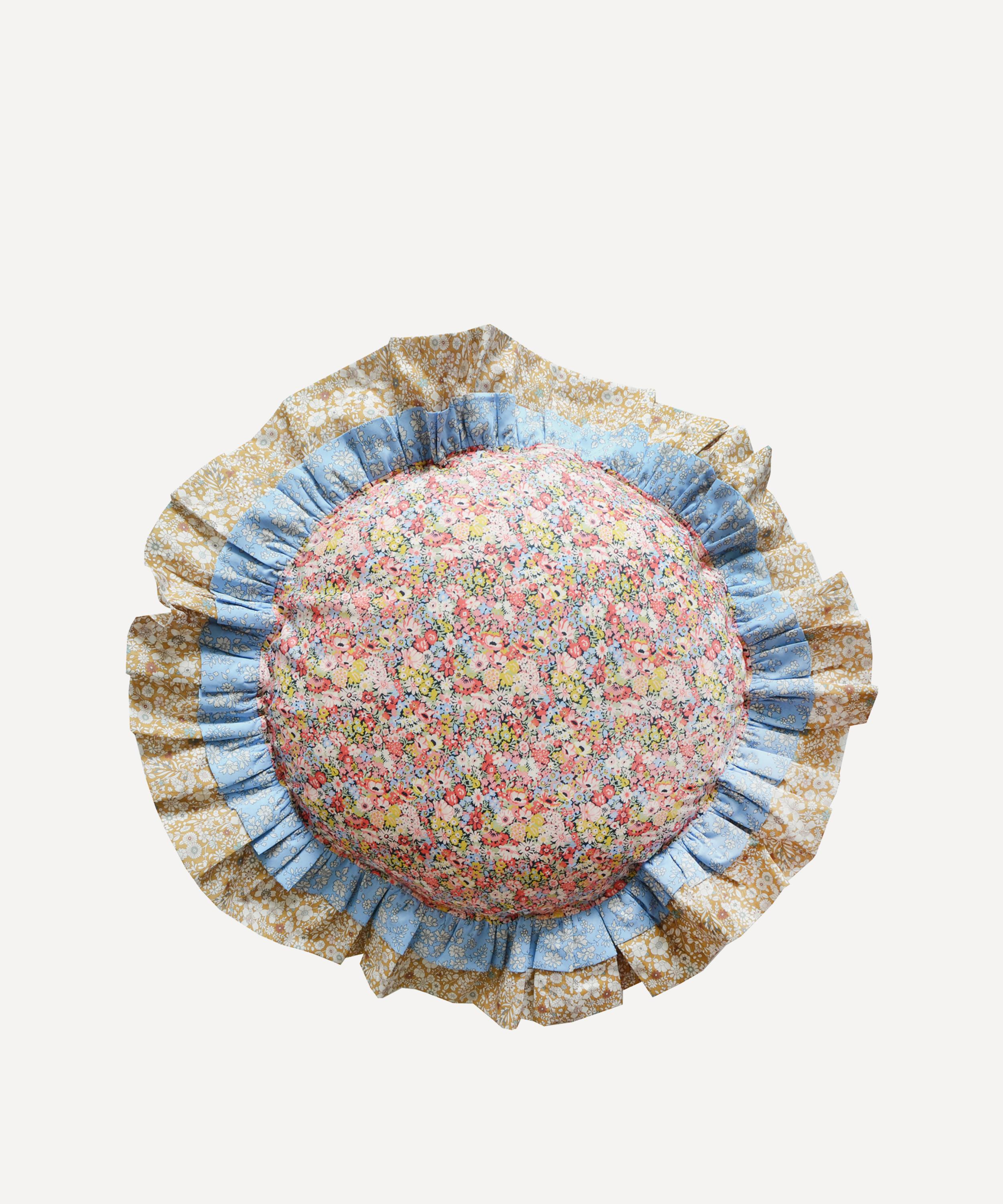 Coco & Wolf Thorpe Hill, June S Meadow And Capel Double Ruffle Circle Cushion In Multicoloured