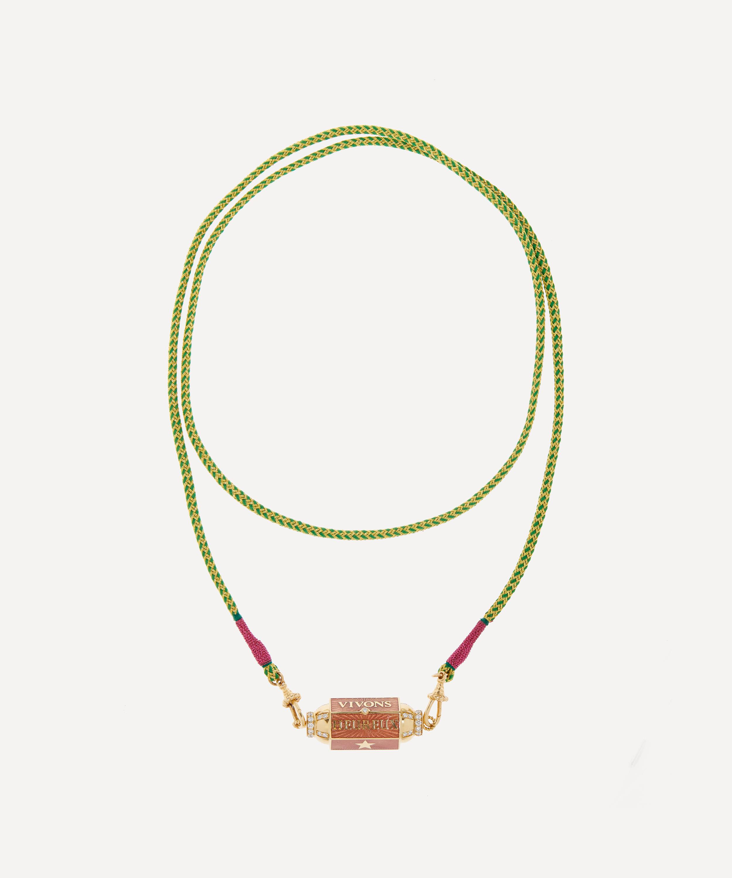 Marie Lichtenberg 18ct Gold Vivons Heureux Locket Necklace In Green