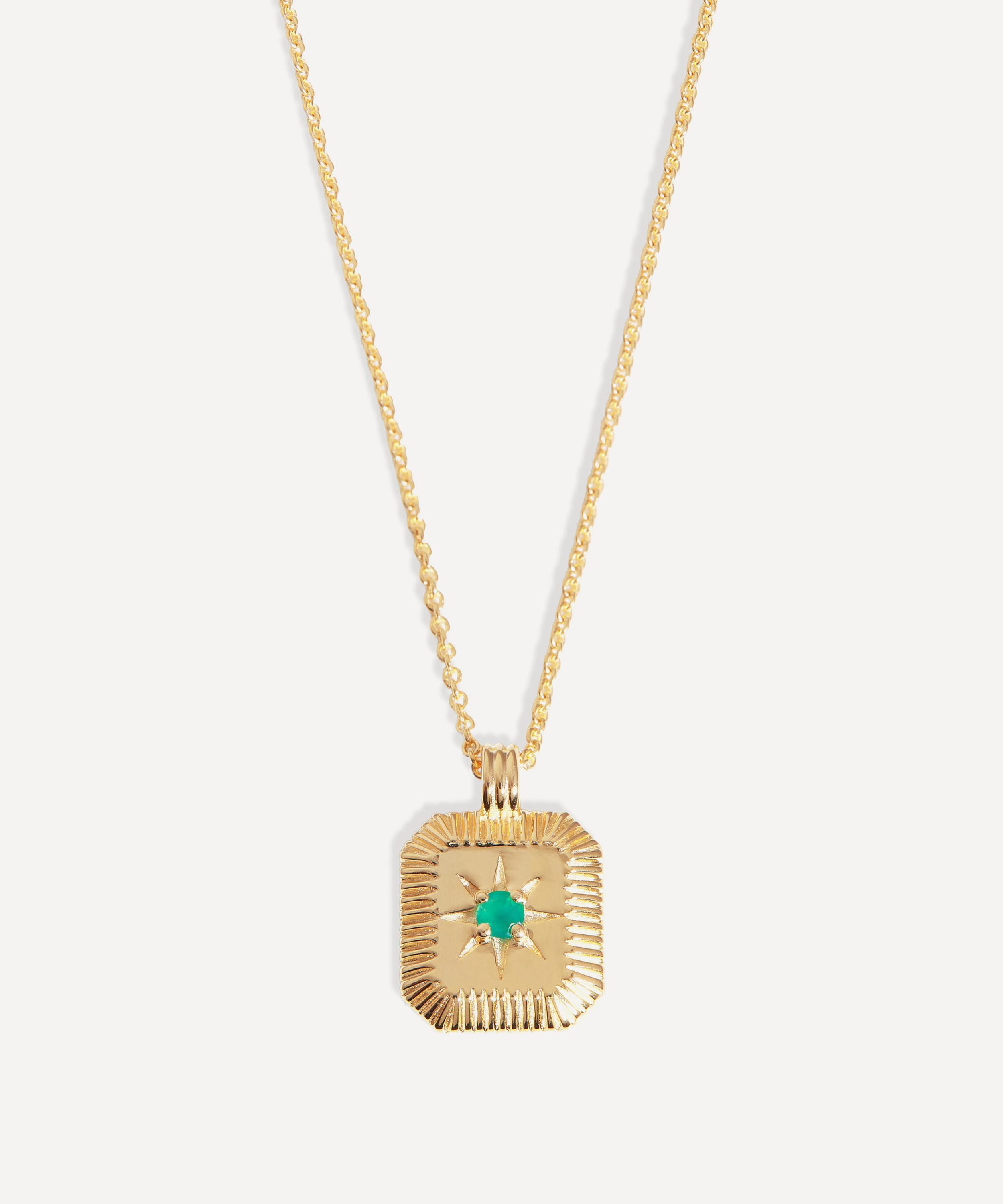 Missoma 18ct Gold-Plated Vermeil Silver Engravable May Birthstone Star Ridge Pendant Necklace Luxury Gift