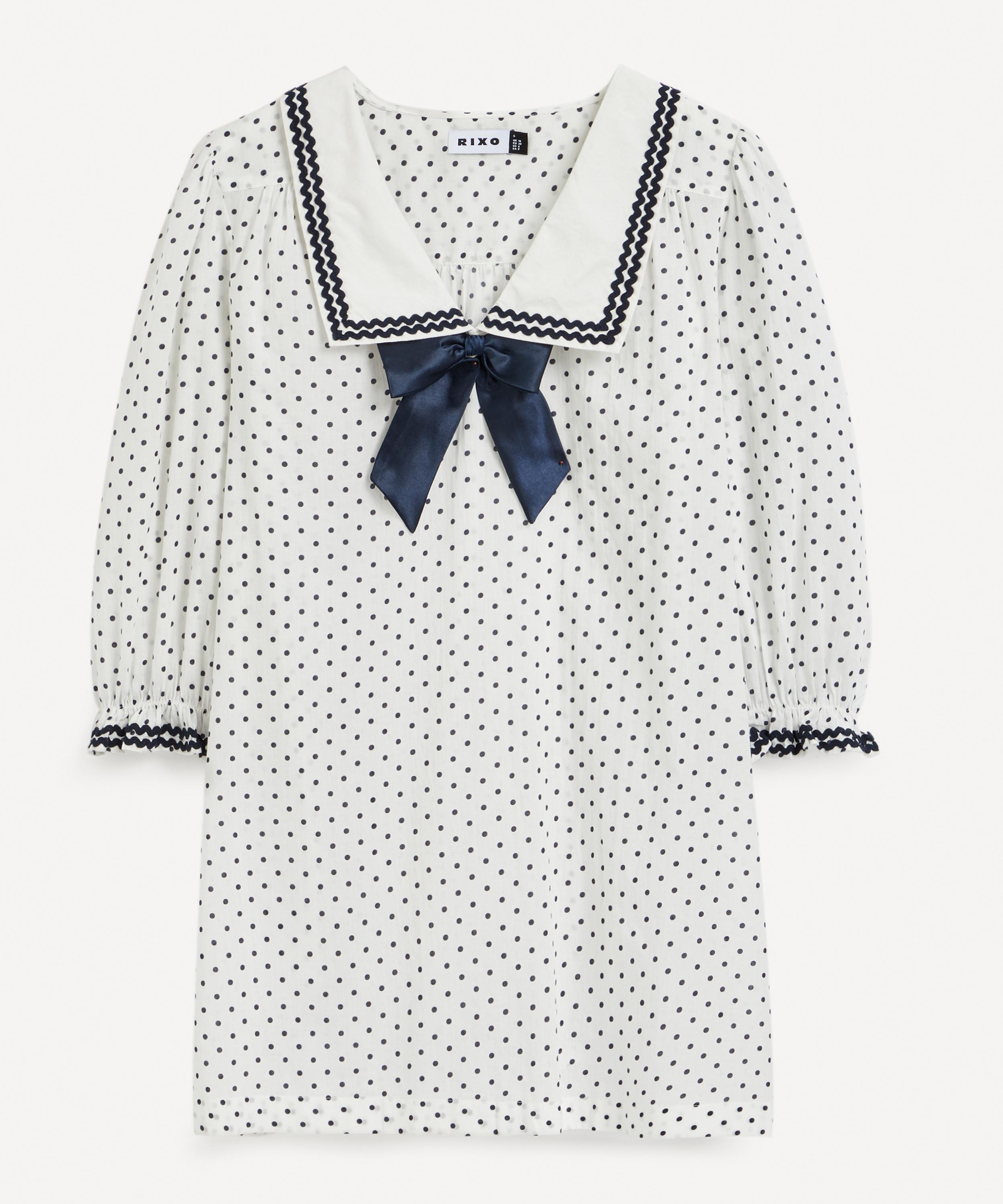 Rixo London Doris Dress In White Polka Dot