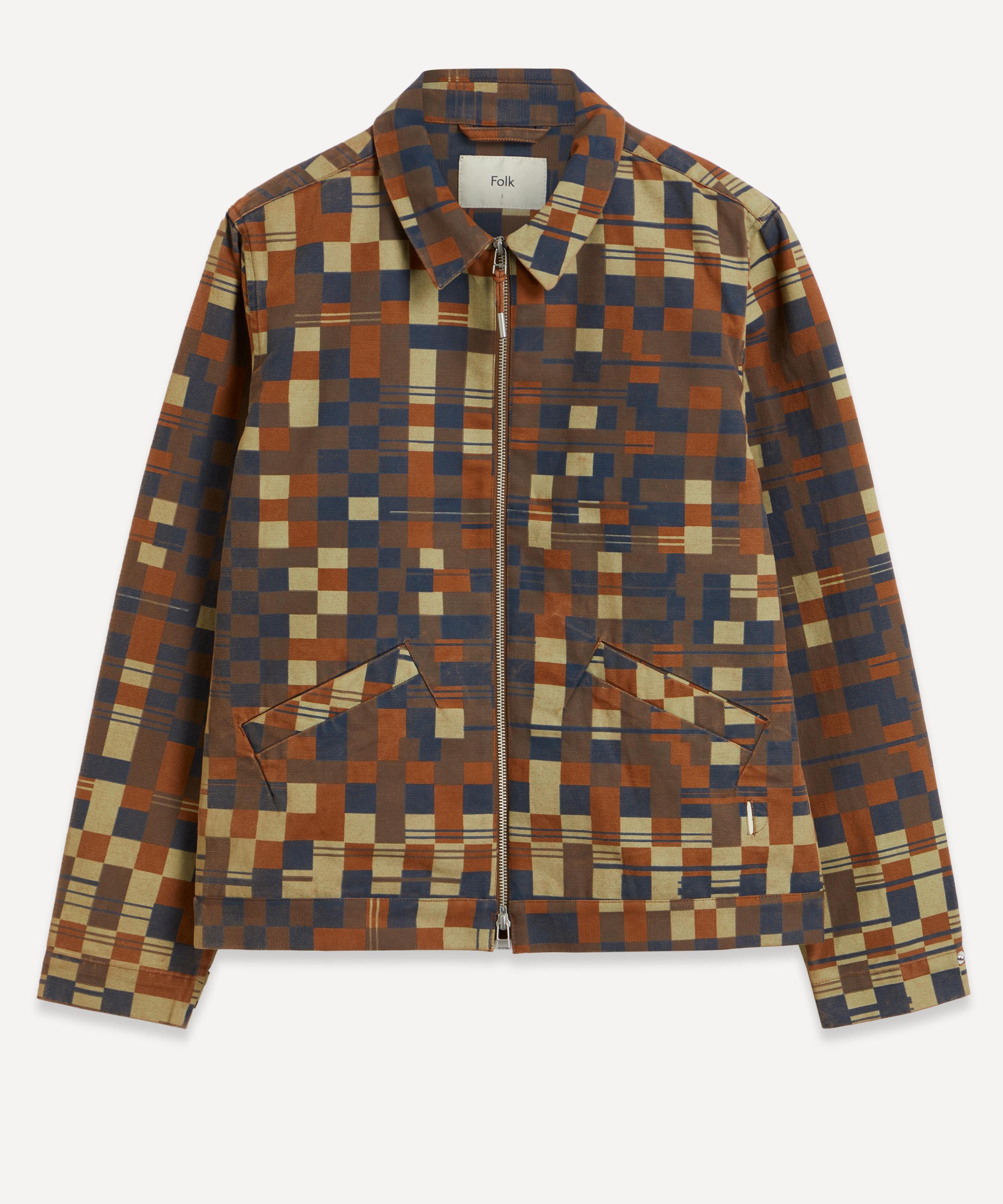 Folk Puzzle Checkered Fleece Jacket In Copper Warp