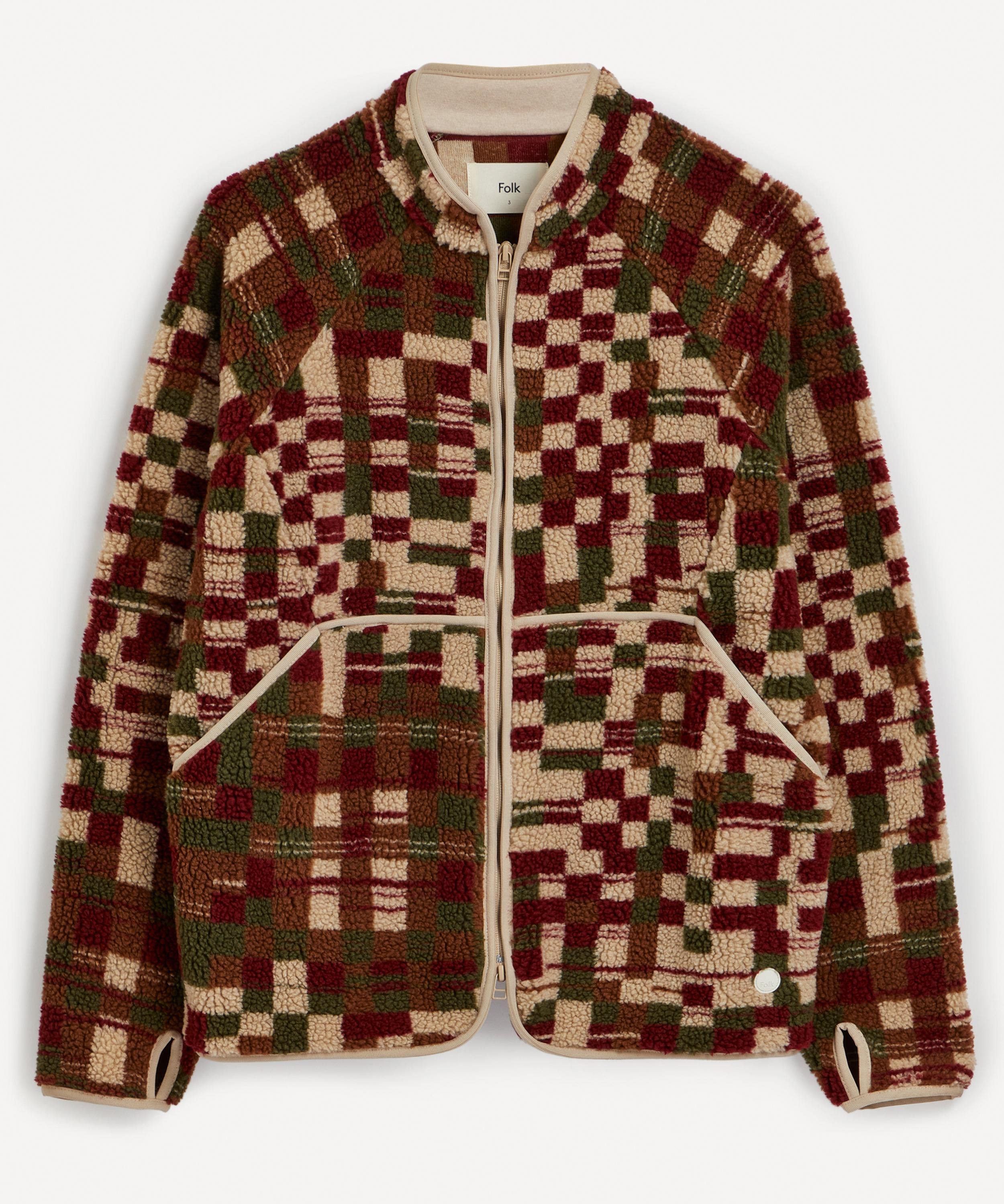 Folk Puzzle Checkered Fleece Jacket In Copper Warp