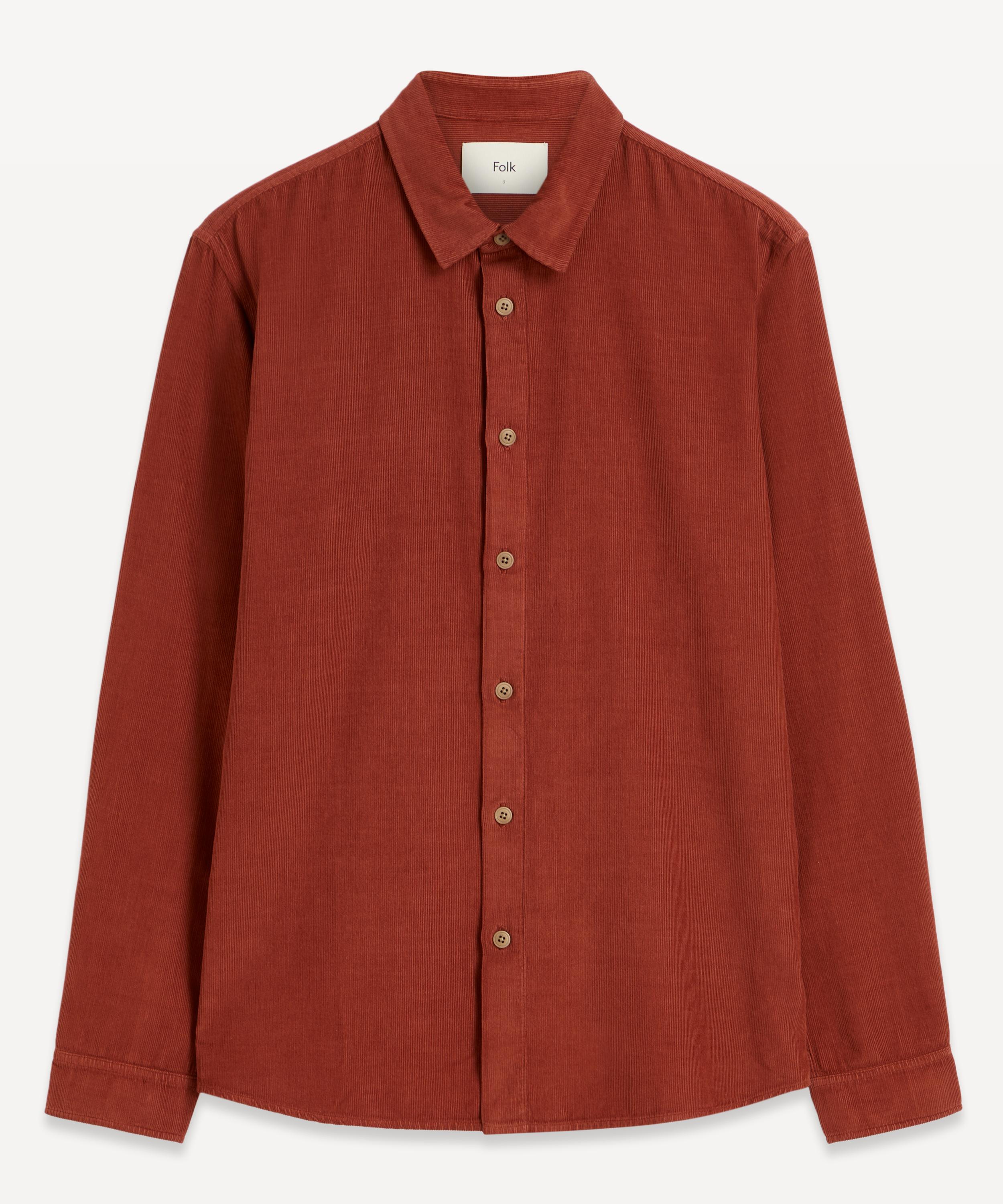 Folk Mens Relaxed Baby Cord Shirt In Copper