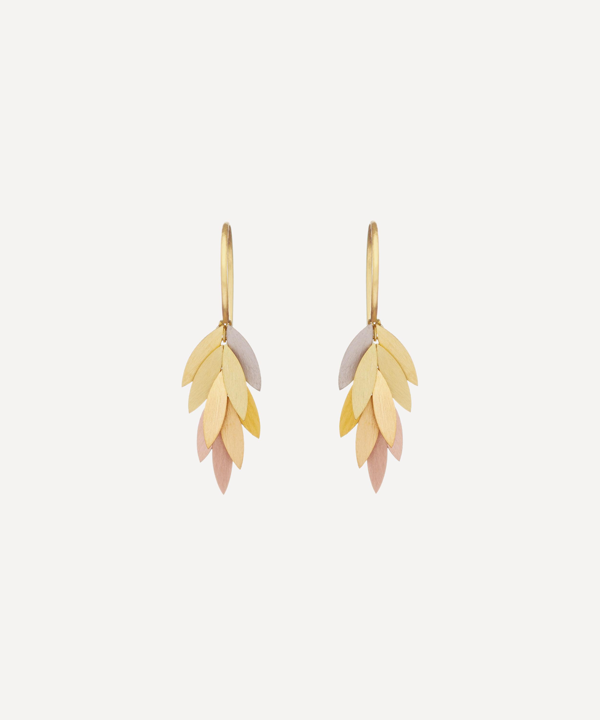 Sia Taylor 18ct-24ct Gold Small Rainbow Leaf Drop Earrings