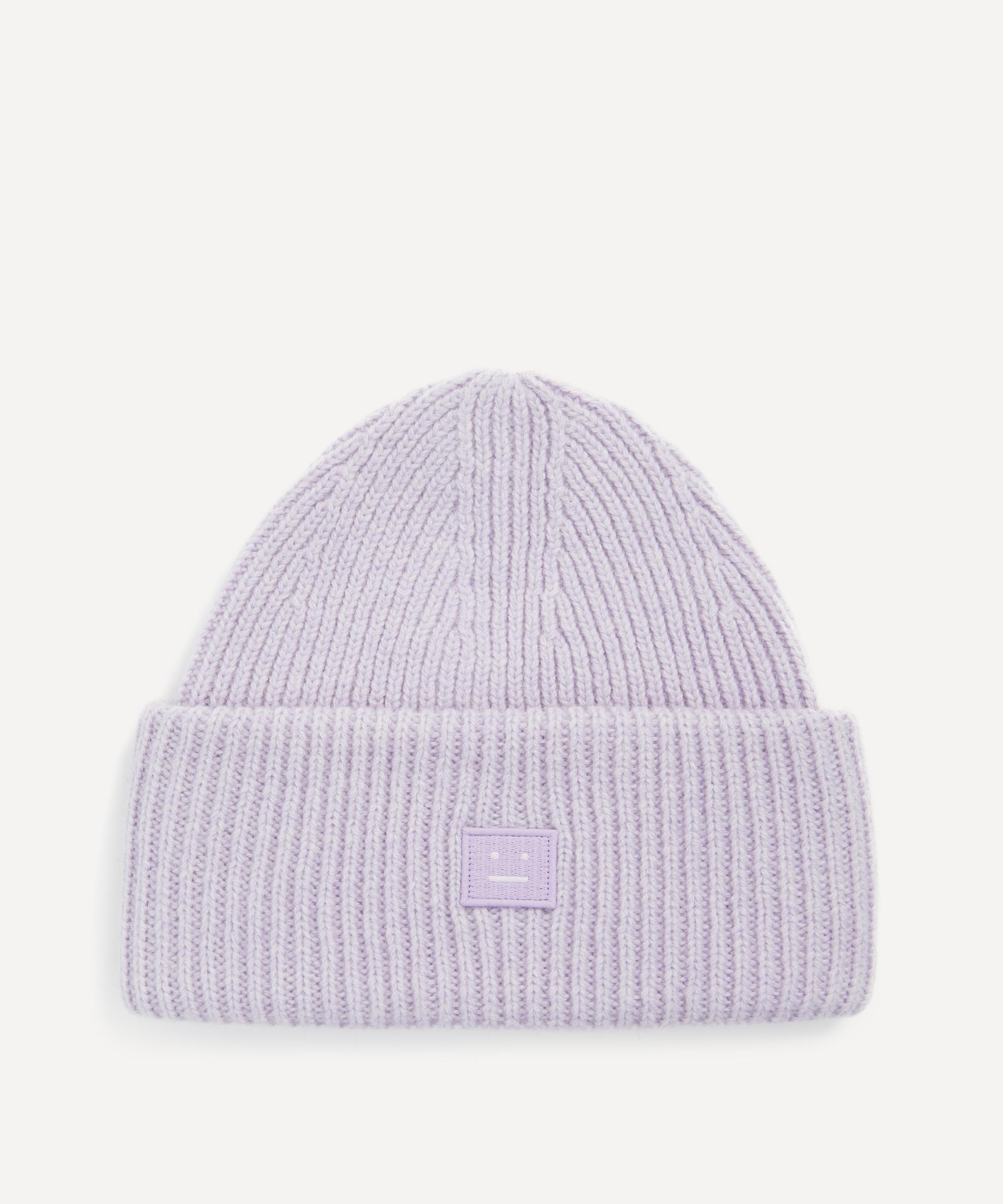 Acne Studios Women's Face Logo Beanie Hat In Purple Melange