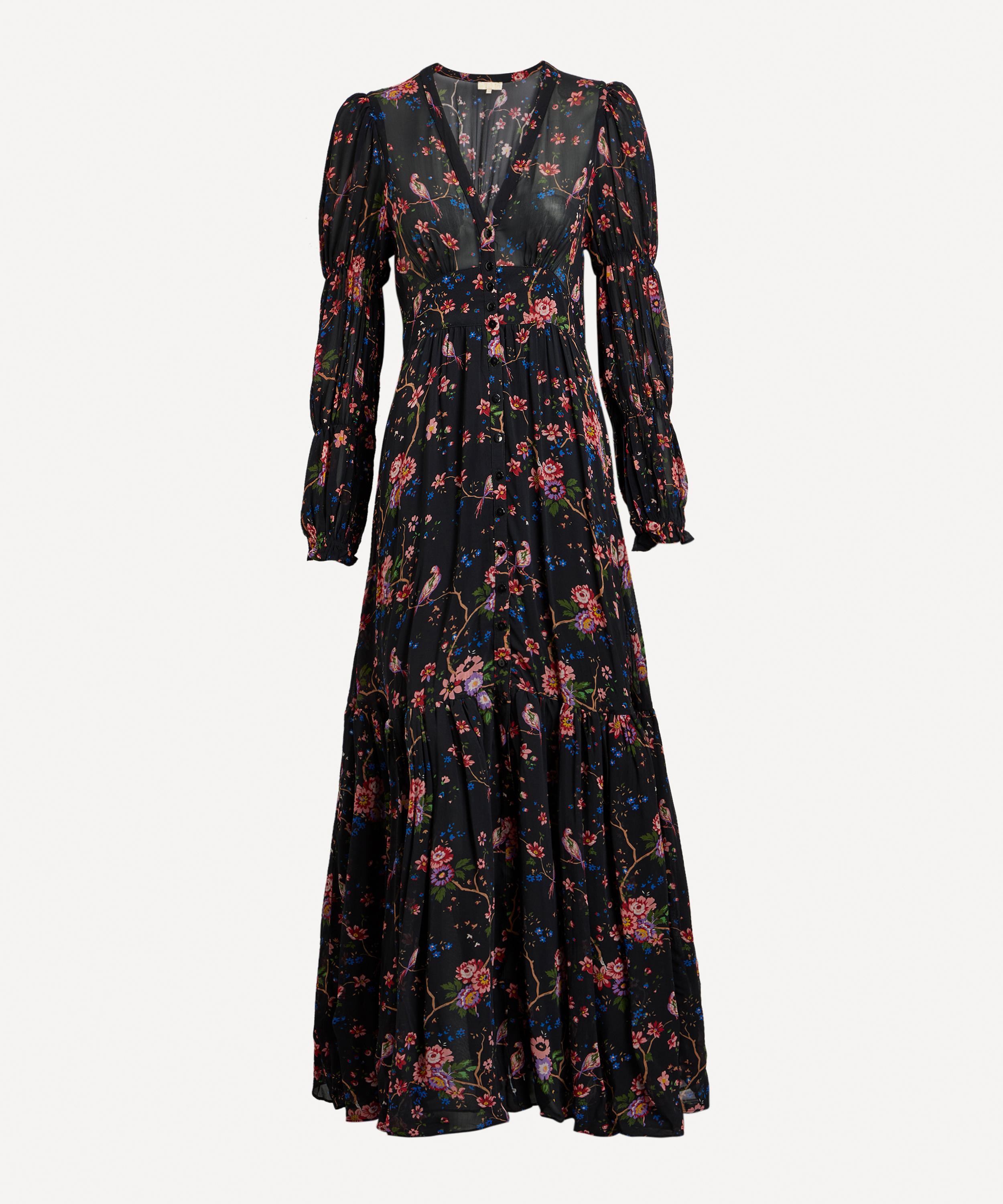 Bytimo Women's Georgette Gown In Black Flower Garden