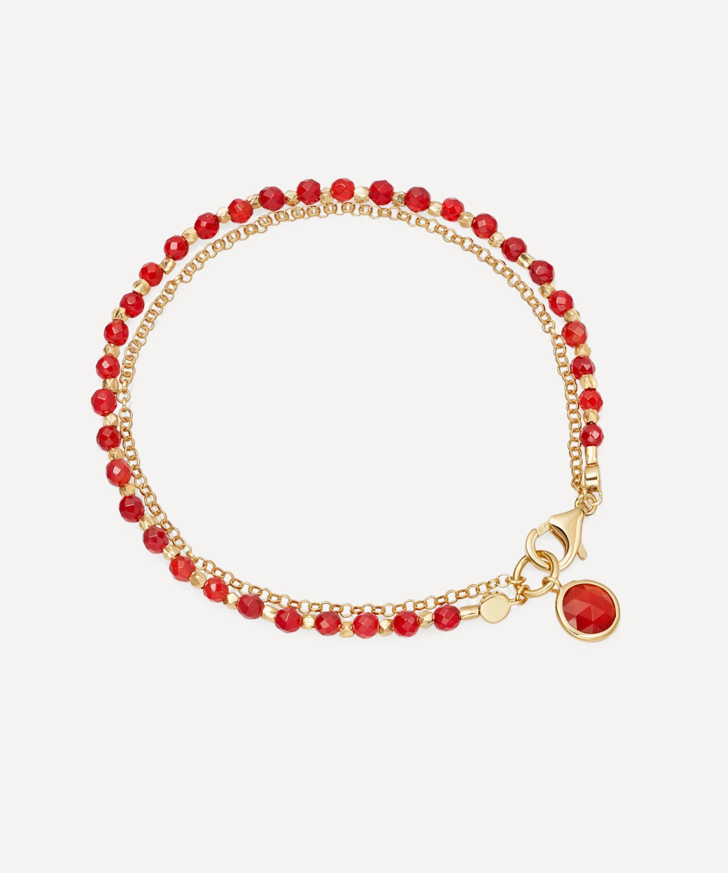 ASTLEY CLARKE ASTLEY CLARKE 18CT GOLD-PLATED VERMEIL SILVER RED AGATE BIOGRAPHY CHARM BRACELET 