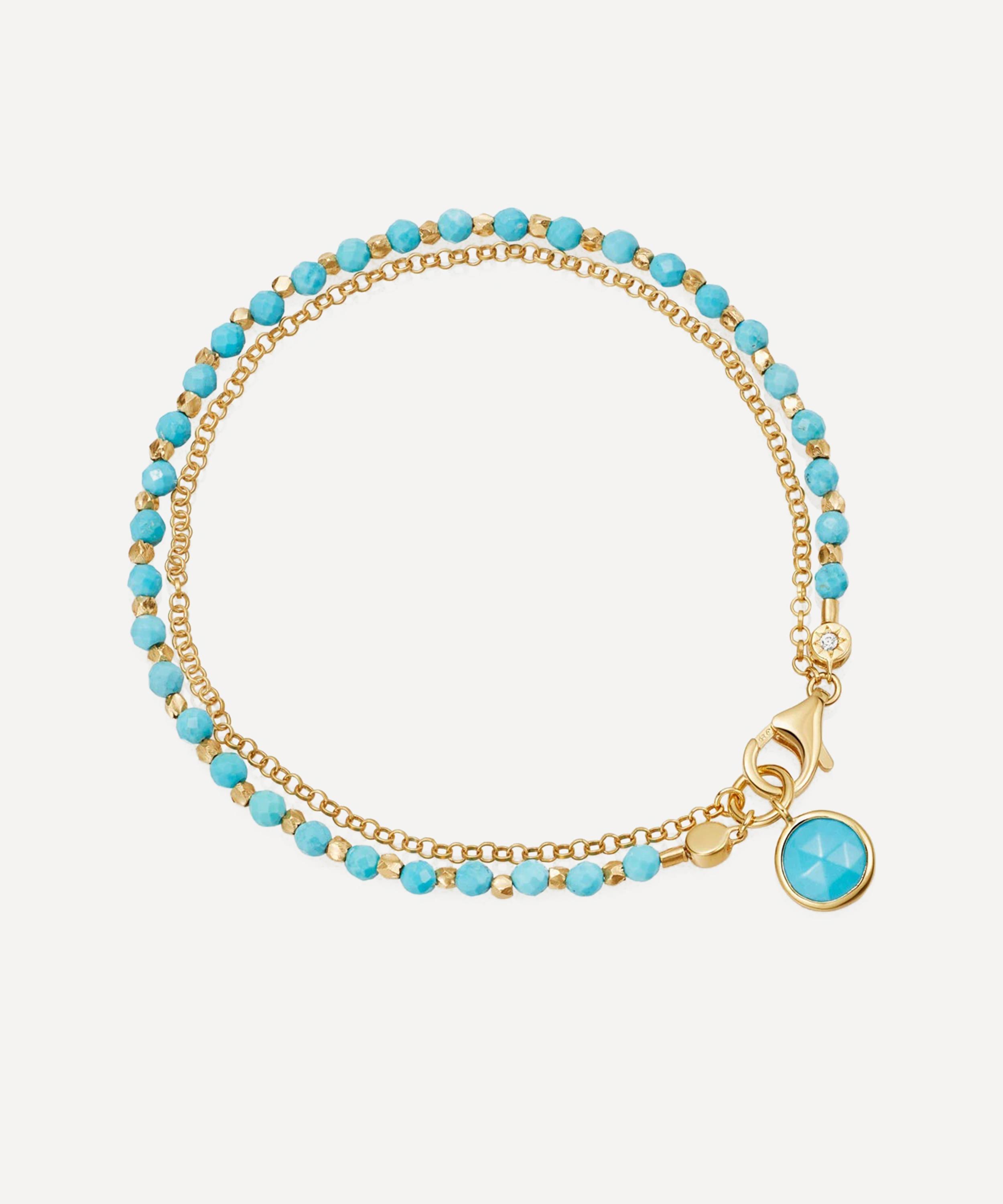 ASTLEY CLARKE ASTLEY CLARKE 18CT GOLD-PLATED VERMEIL SILVER TURQUOISE BIOGRAPHY CHARM BRACELET 