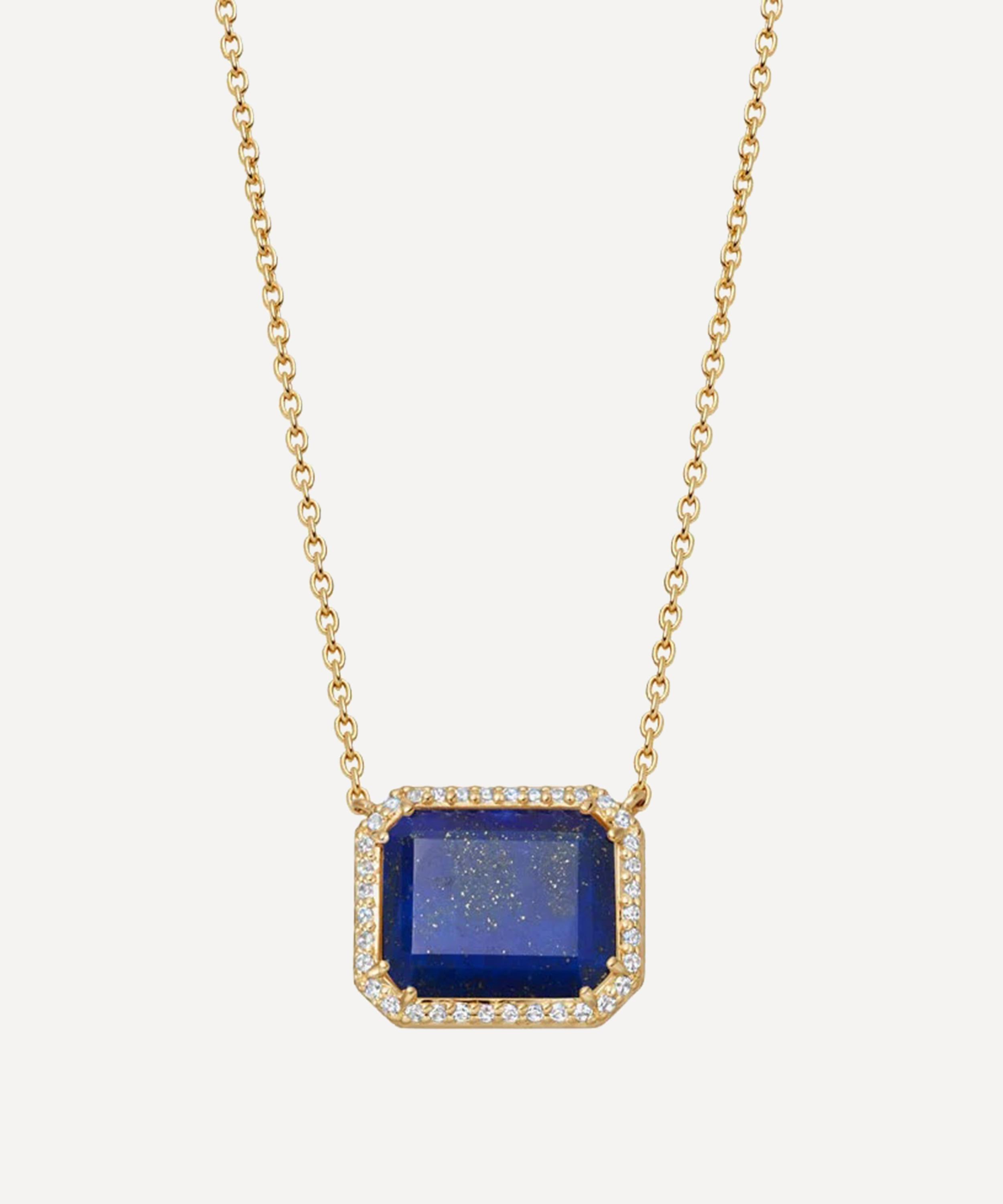 ASTLEY CLARKE ASTLEY CLARKE 18CT GOLD-PLATED VERMEIL SILVER OTTIMA LAPIS SLICE LANDSCAPE PENDANT NECKLACE 