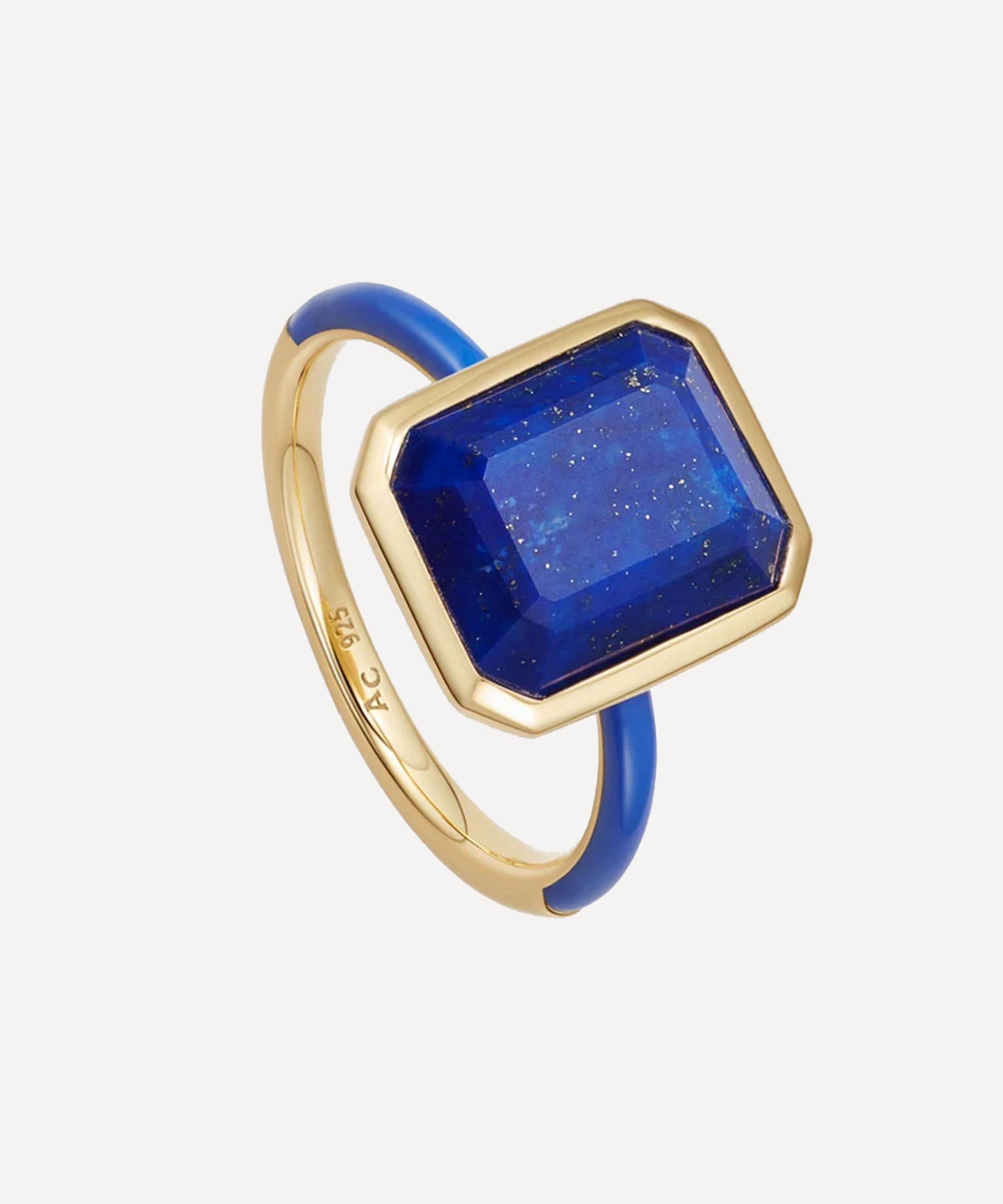 ASTLEY CLARKE ASTLEY CLARKE 18CT GOLD-PLATED VERMEIL SILVER OTTIMA LAPIS SLICE ENAMEL RING 
