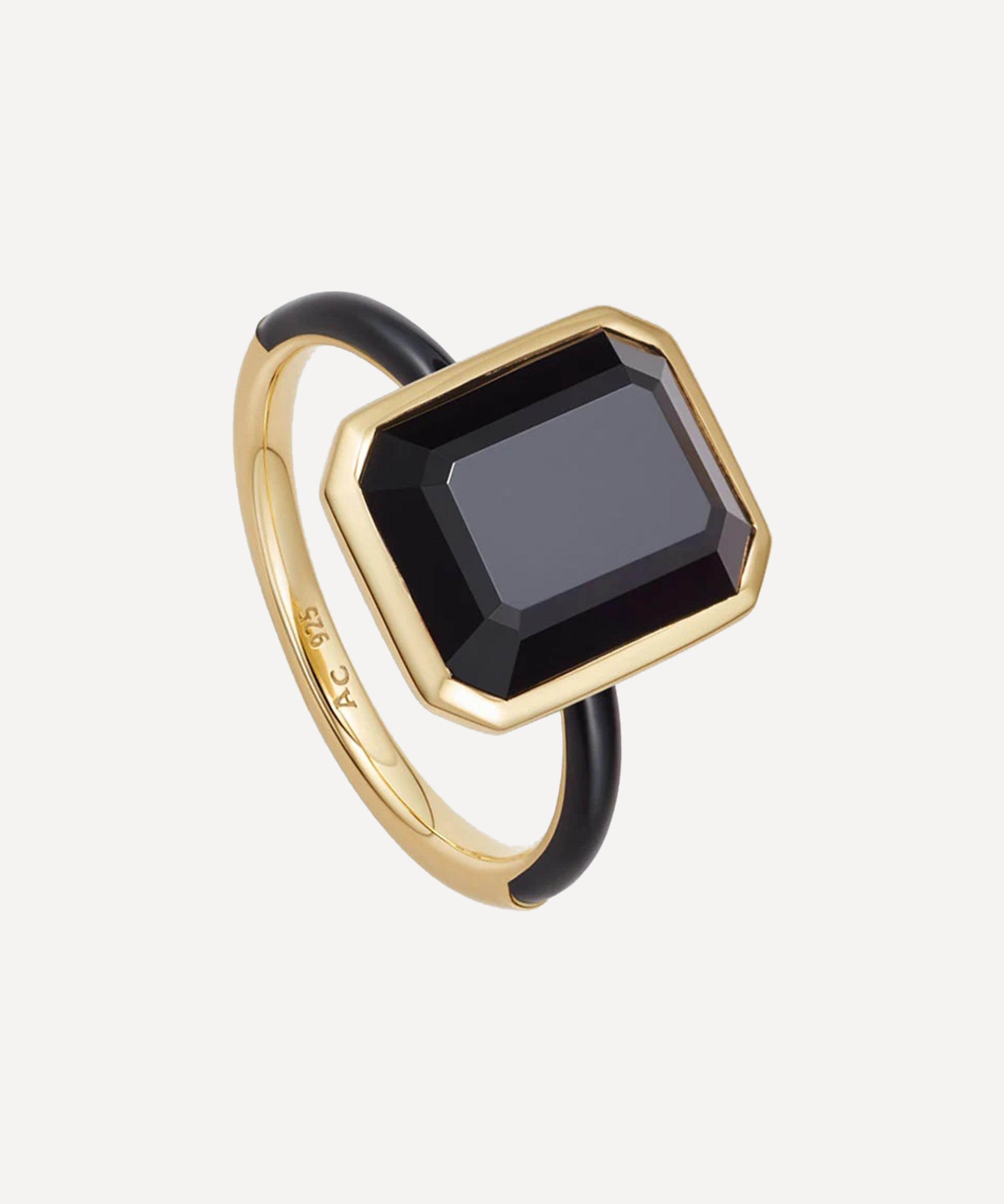 ASTLEY CLARKE ASTLEY CLARKE 18CT GOLD-PLATED VERMEIL SILVER OTTIMA BLACK ONYX SLICE ENAMEL RING 