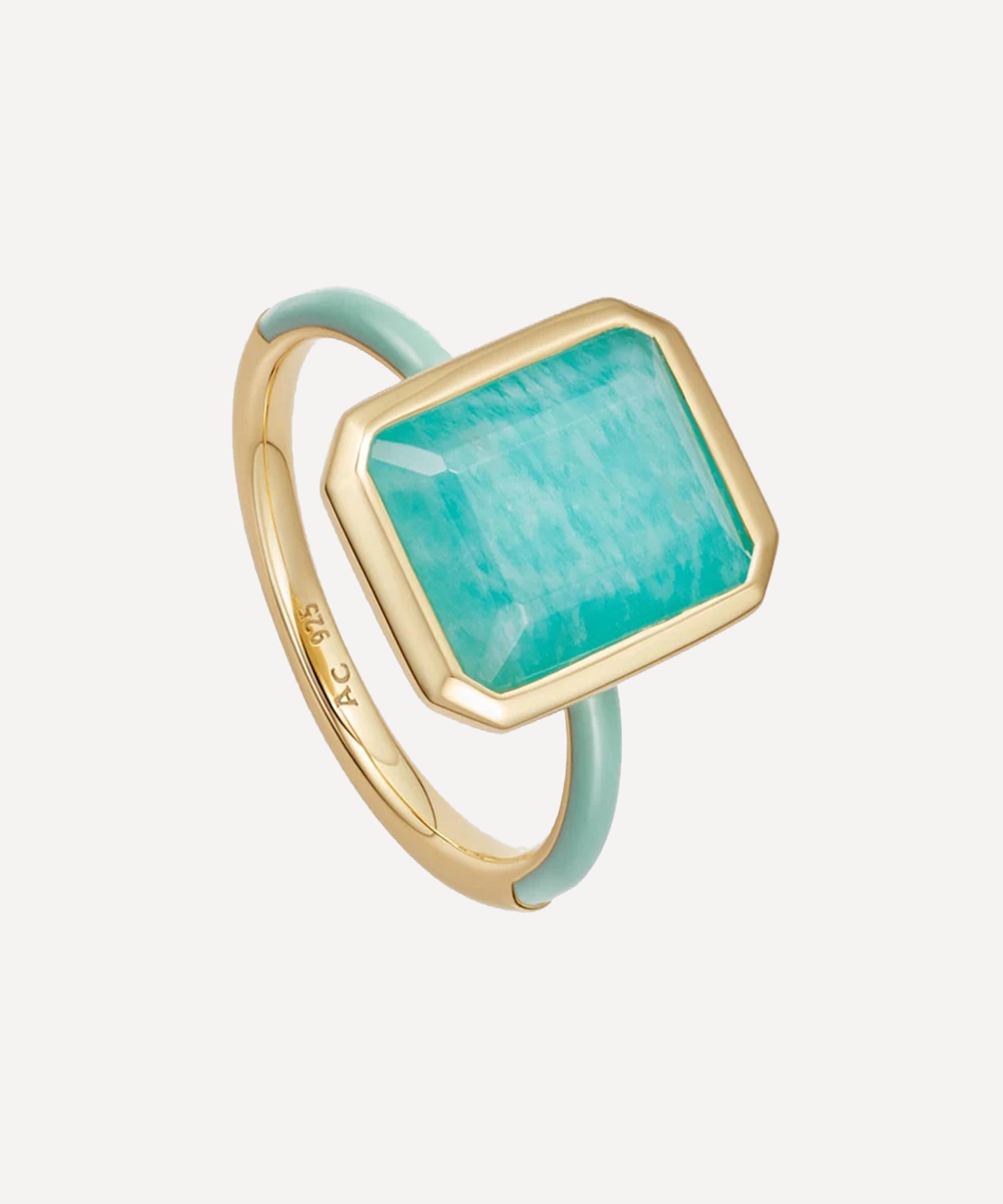ASTLEY CLARKE ASTLEY CLARKE 18CT GOLD-PLATED VERMEIL SILVER OTTIMA AMAZONITE SLICE ENAMEL RING 