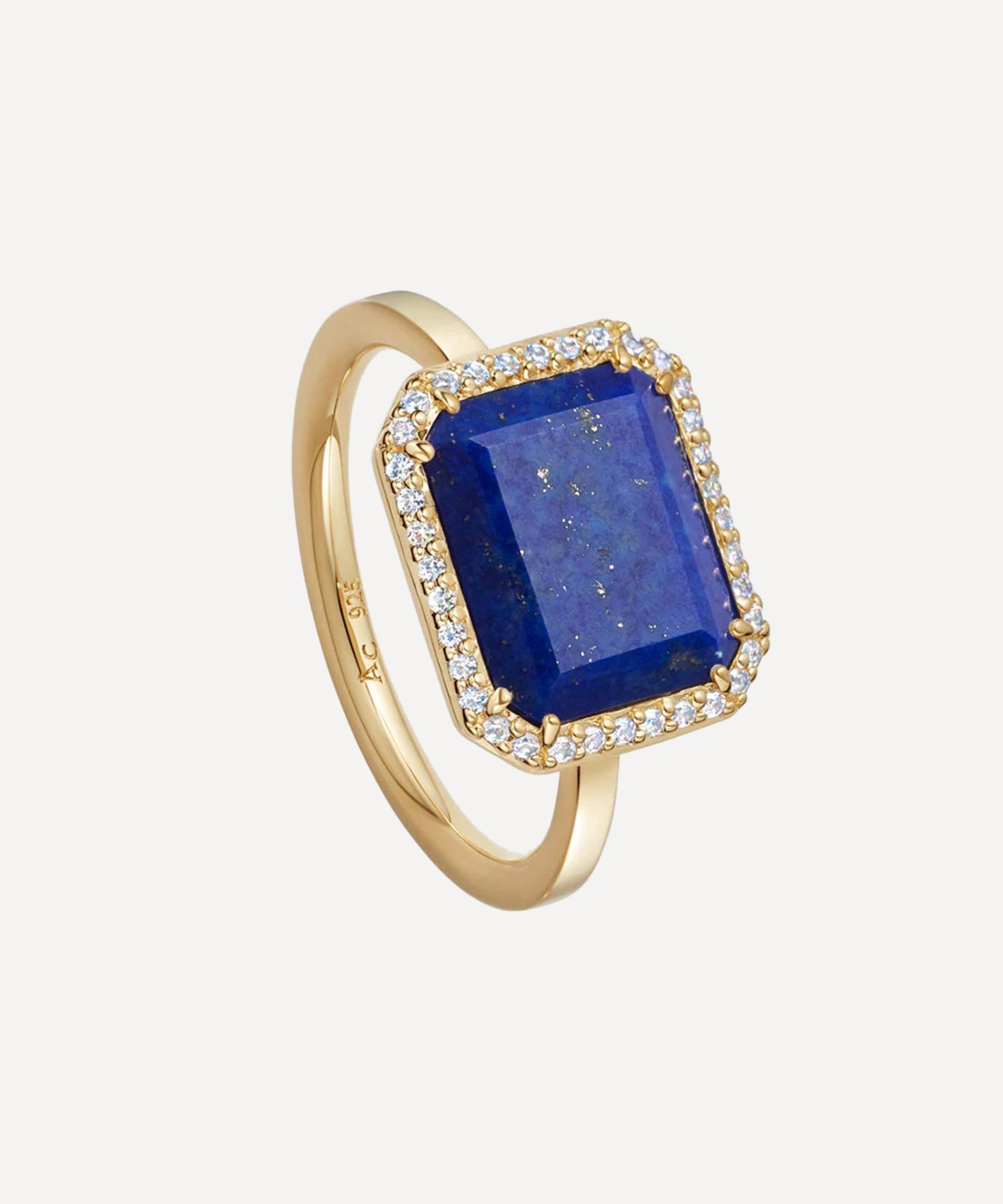 ASTLEY CLARKE ASTLEY CLARKE 18CT GOLD-PLATED VERMEIL SILVER OTTIMA LAPIS SLICE LANDSCAPE RING 