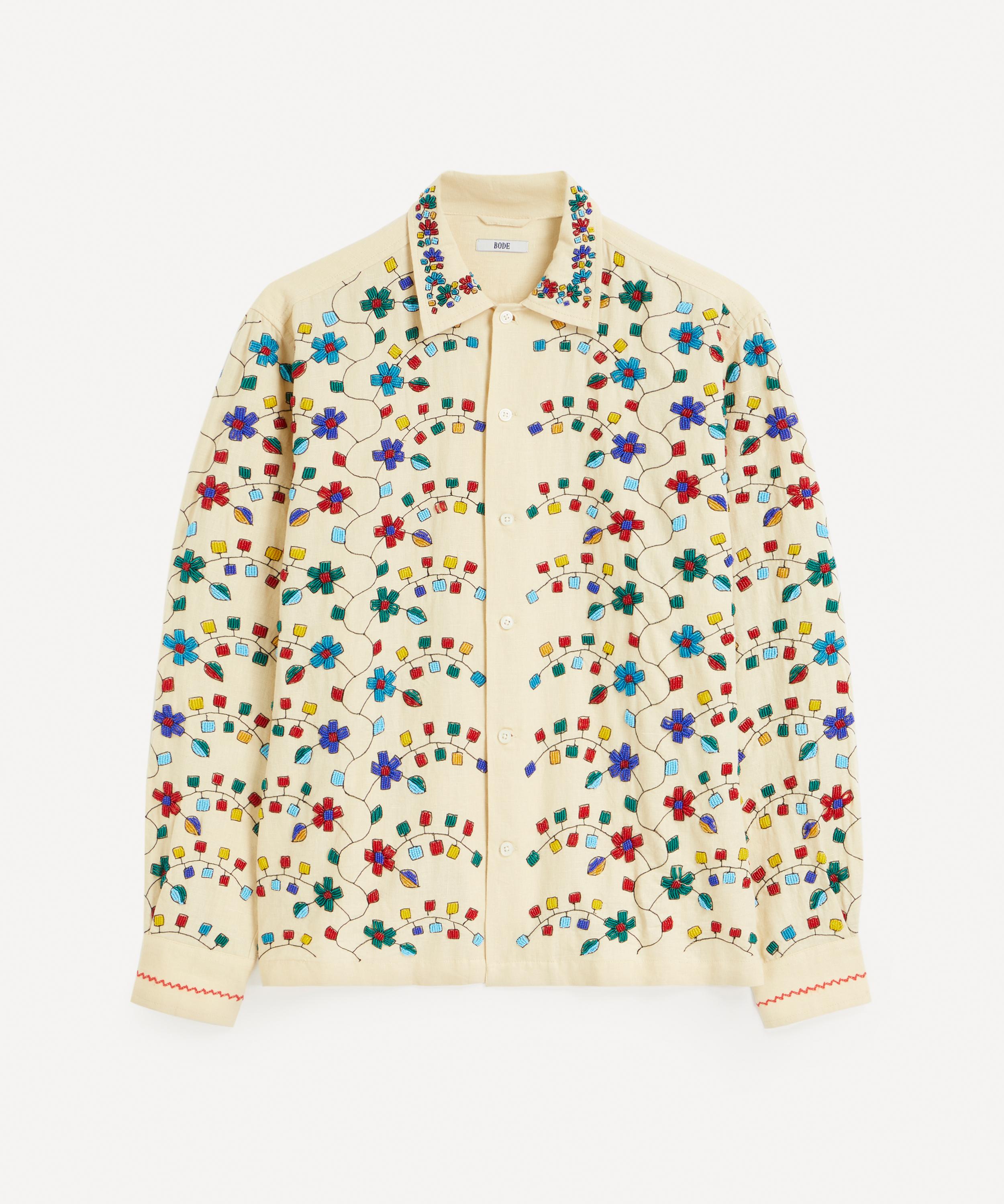Bode Beaded Trailing Blossom Linen And Cotton Shirt In Multi