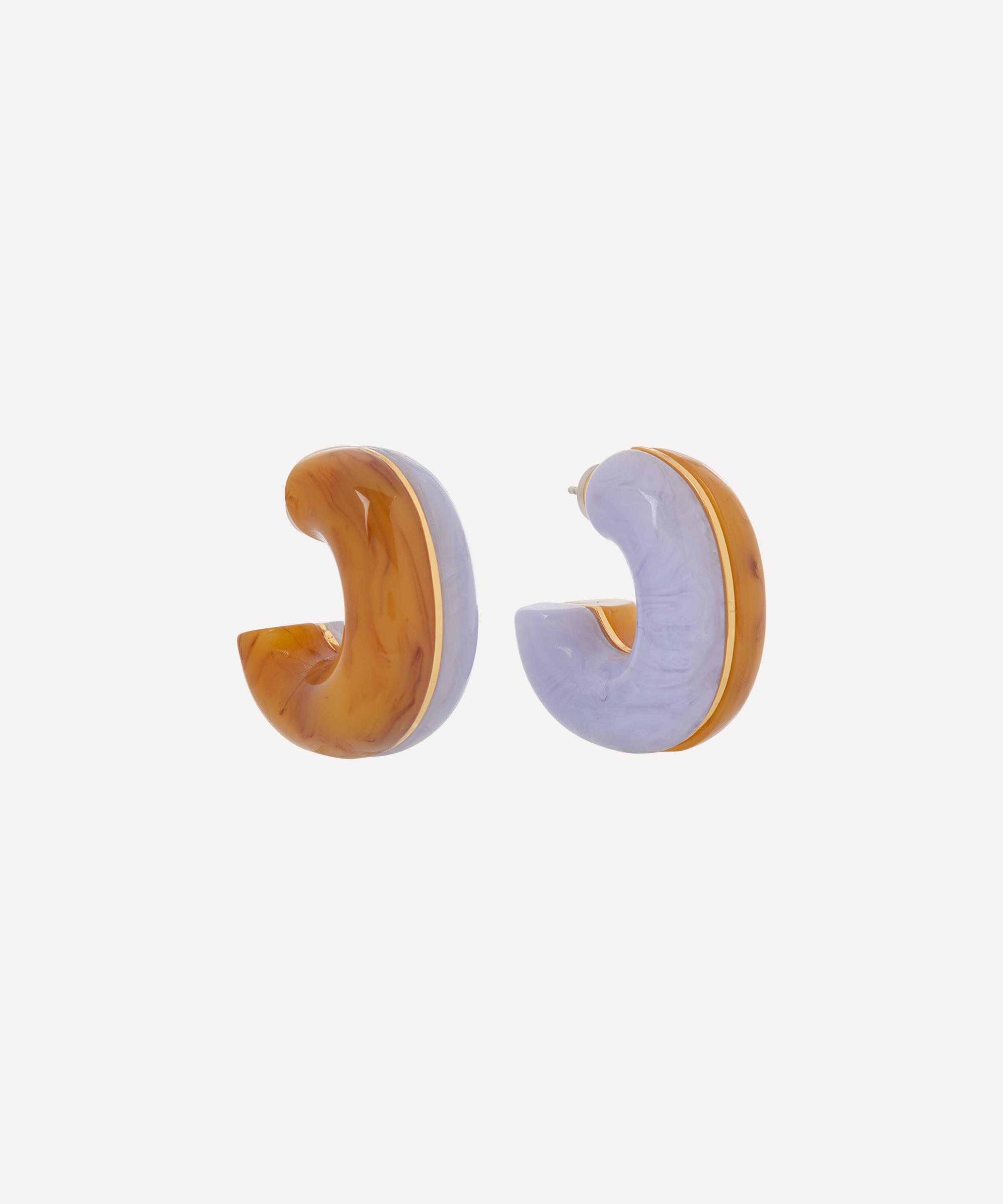 LIZZIE FORTUNATO LIZZIE FORTUNATO GOLD-PLATED HALO LAVENDER AND MOCHA HOOP EARRINGS 