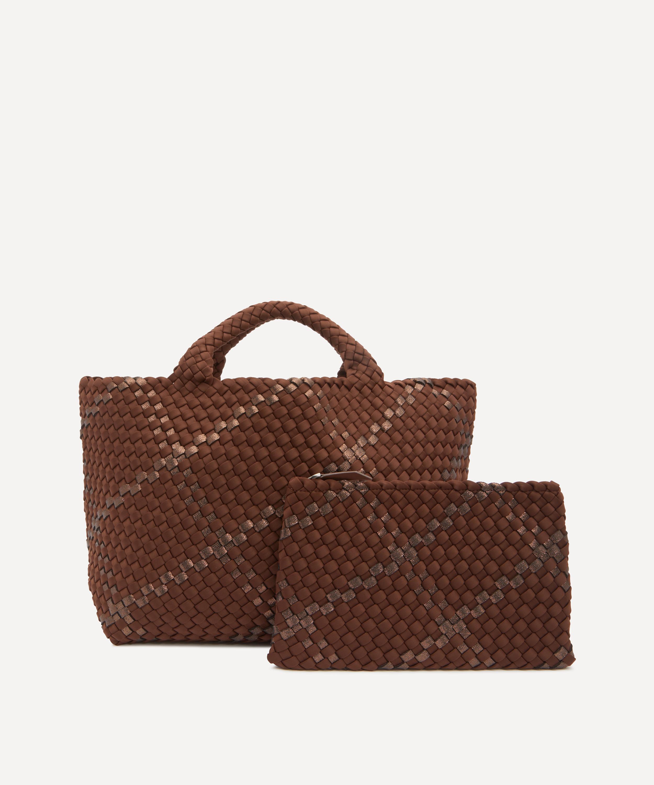 Naghedi Women's St. Barths Medium Plaid Woven Tote Bag Umber