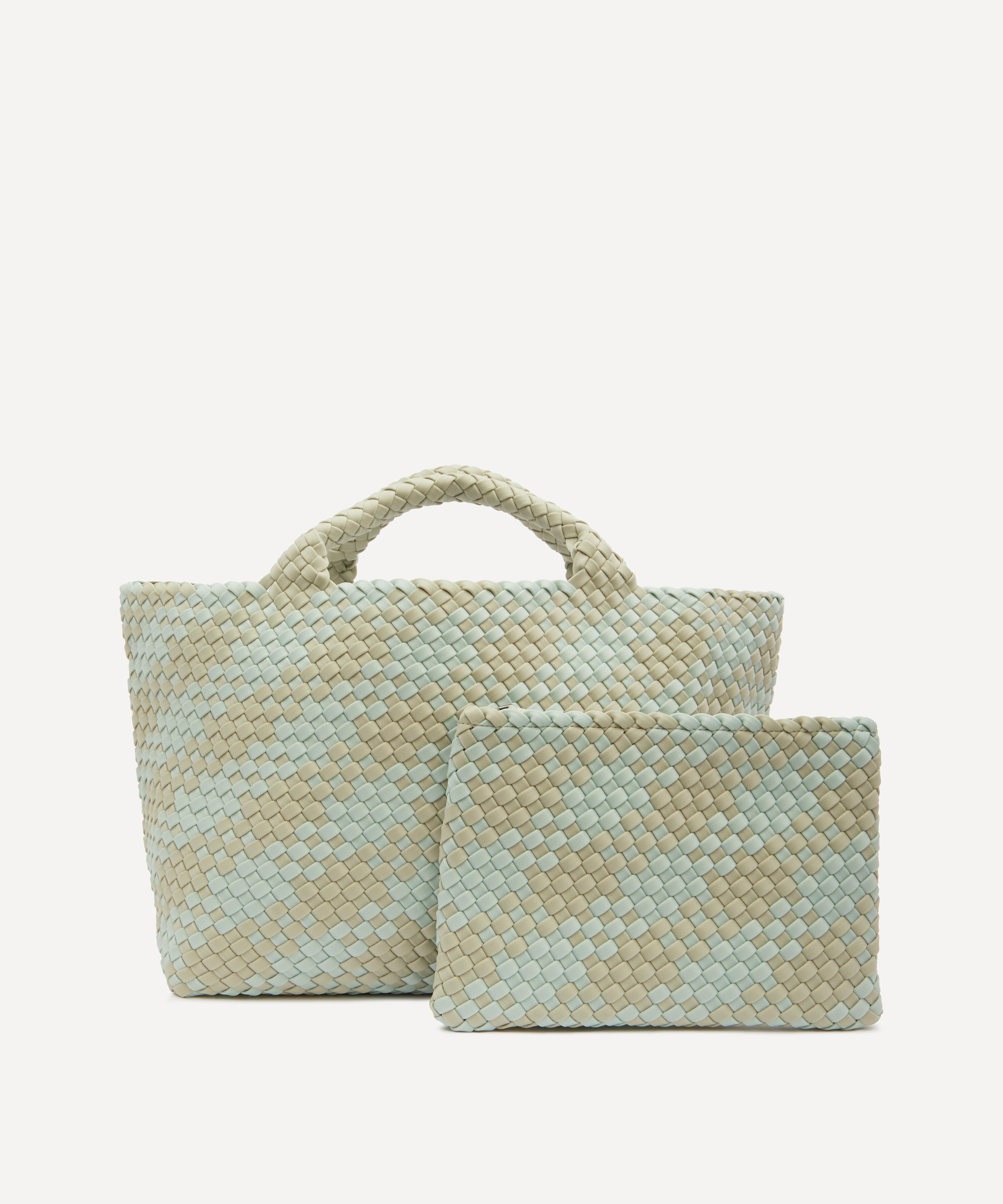 Naghedi Women's St. Barths Medium Plaid Woven Tote Bag Haze
