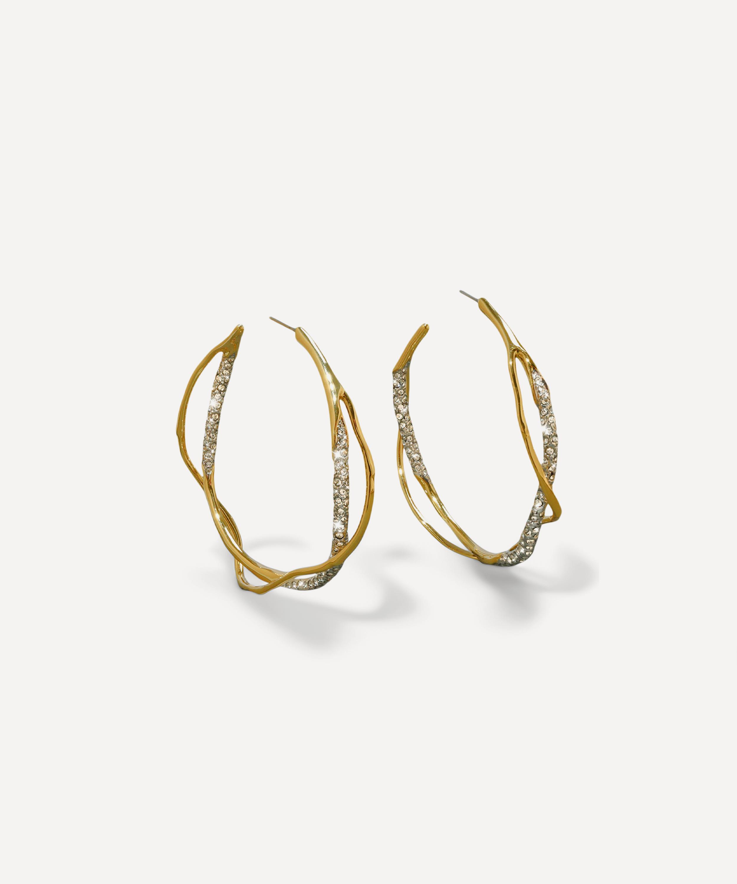 Alexis Bittar 14ct Gold-Plated Intertwined Two Tone Pave Hoop Earrings Luxury Gift