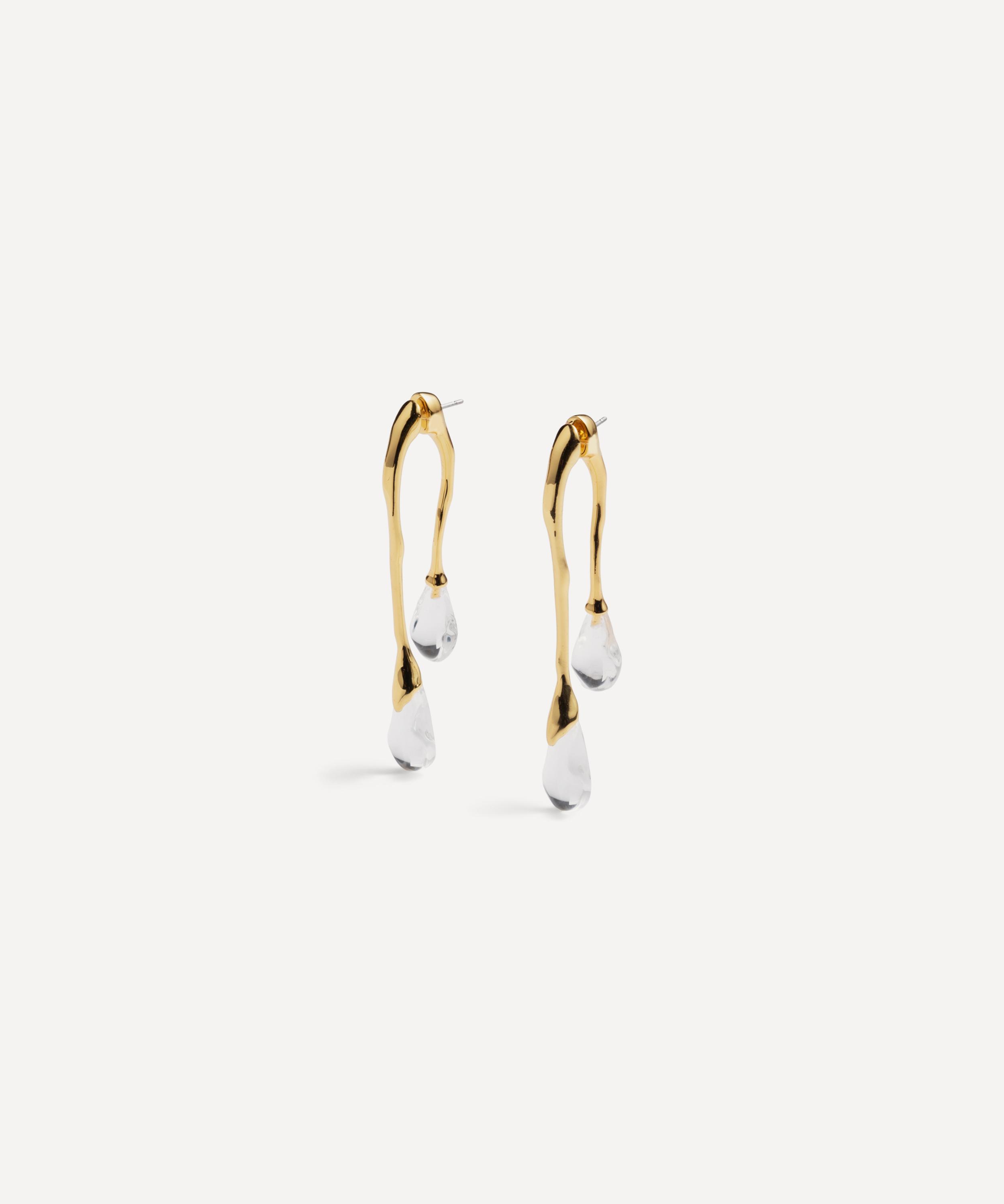 Alexis Bittar 14ct Gold-Plated Lucite Front Back Double Drop Earrings Luxury