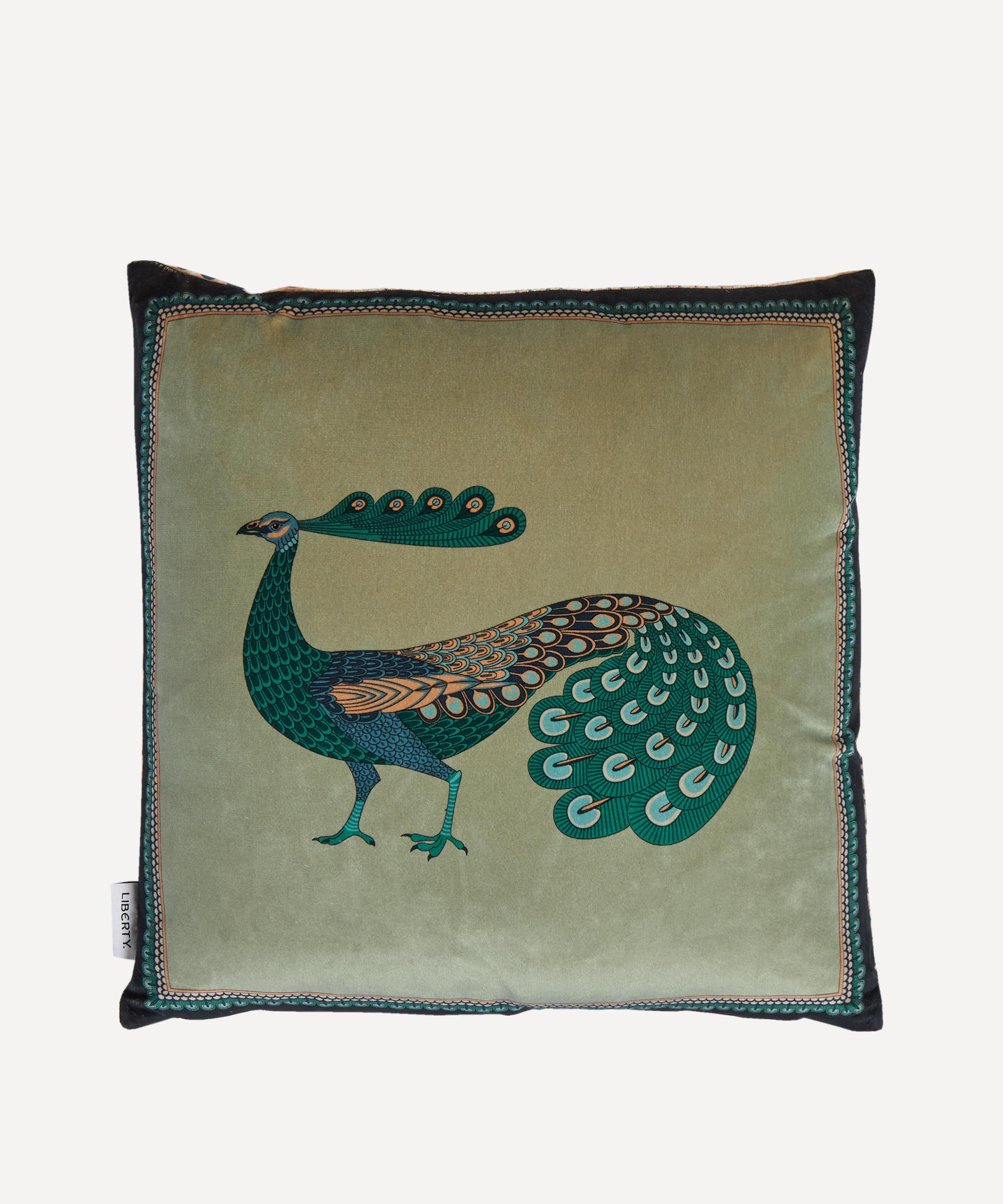 Shop Liberty Peacock Square Velvet Cushion