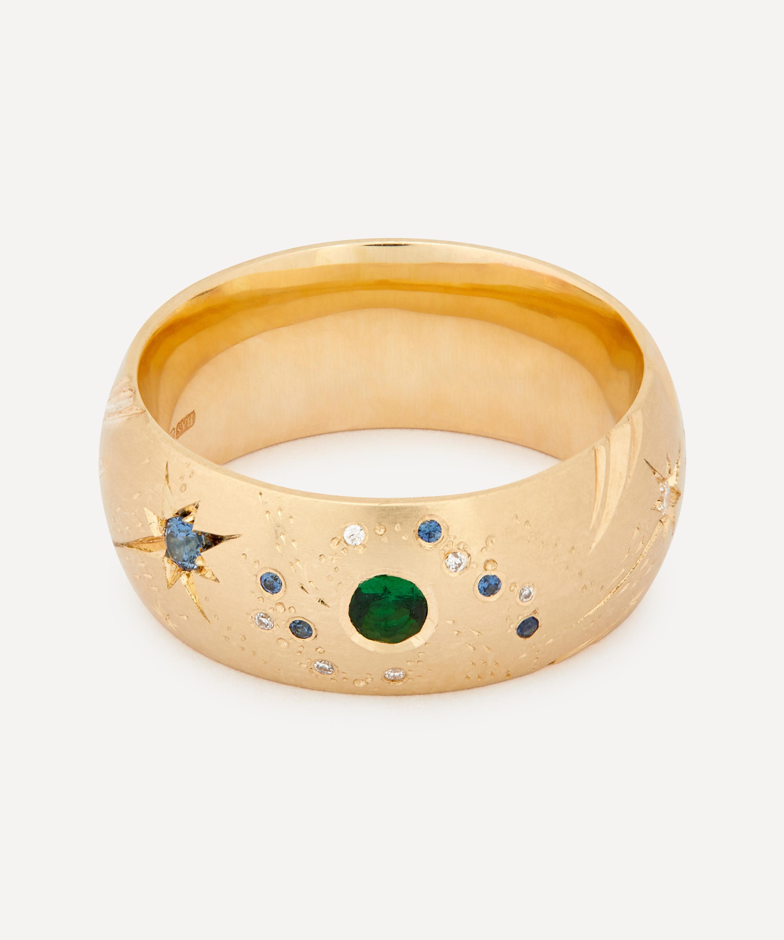 Balint Samad 9ct Gold Supernova Blue Sapphire And Green Tsavorite Galaxy Band Ring