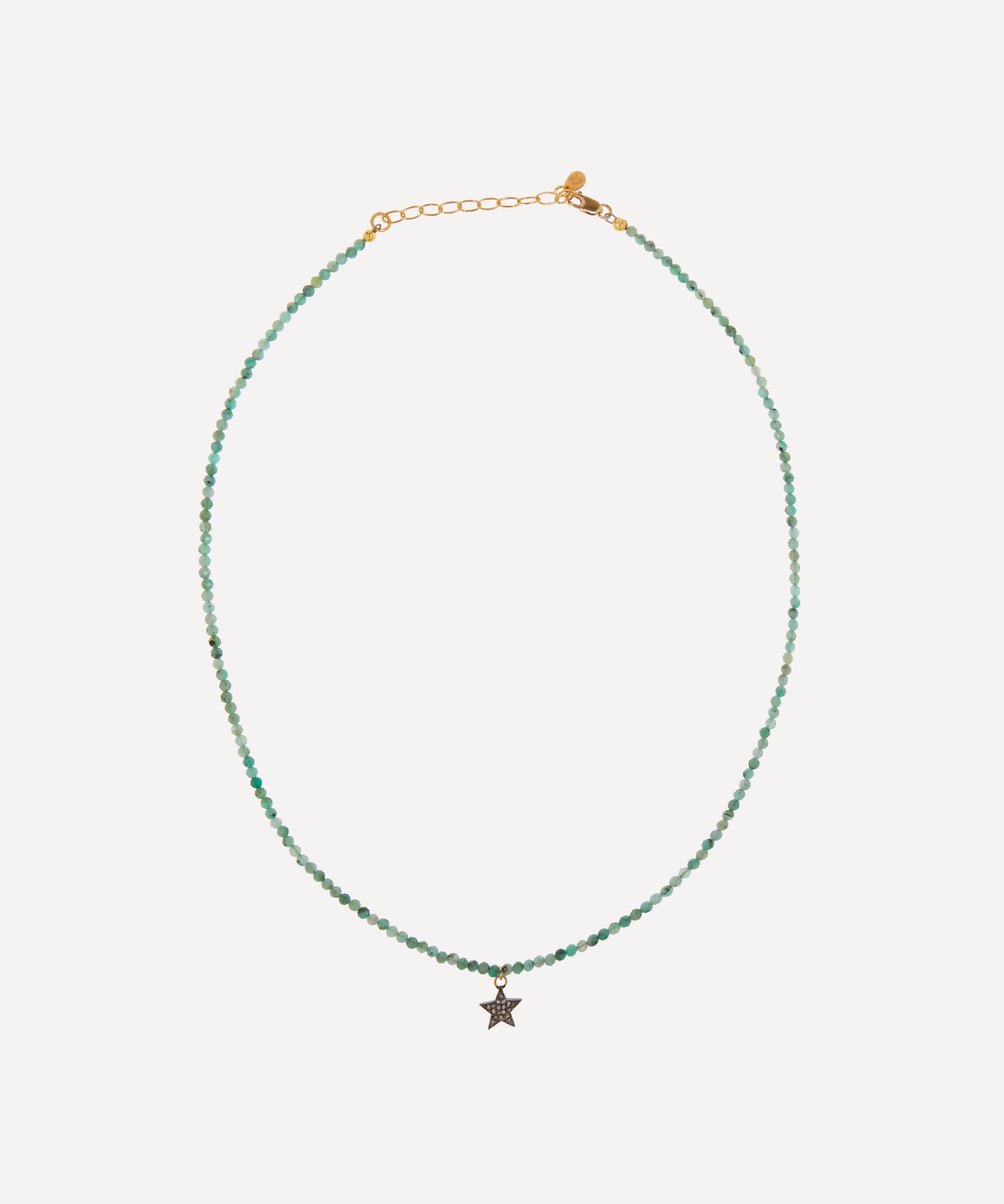 Kirstie Le Marque Sterling Silver Diamond Star And Mini Emerald Bead Necklace In Green