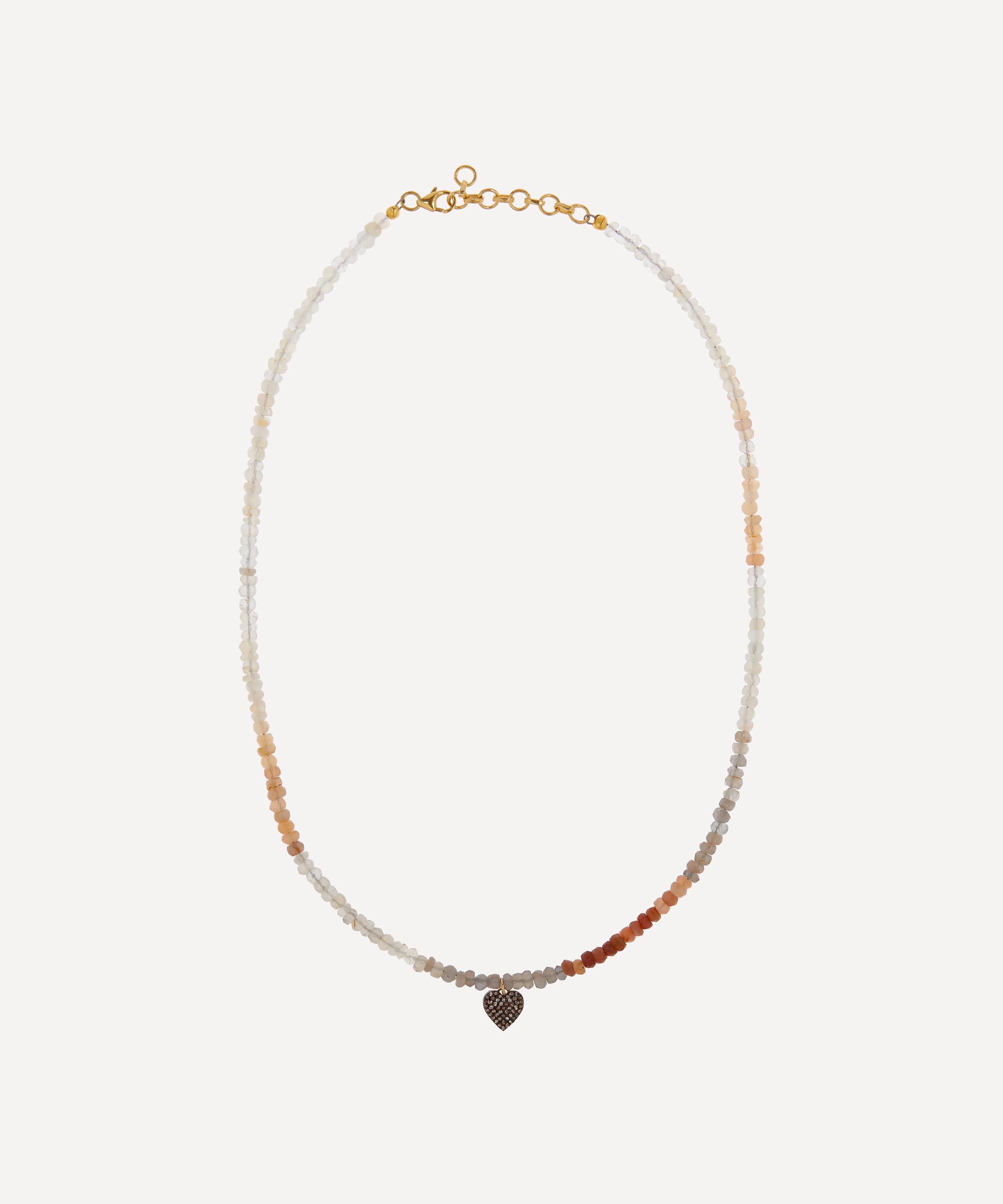 Kirstie Le Marque Sterling Silver Diamond Heart And Orange Moonstone Bead Necklace
