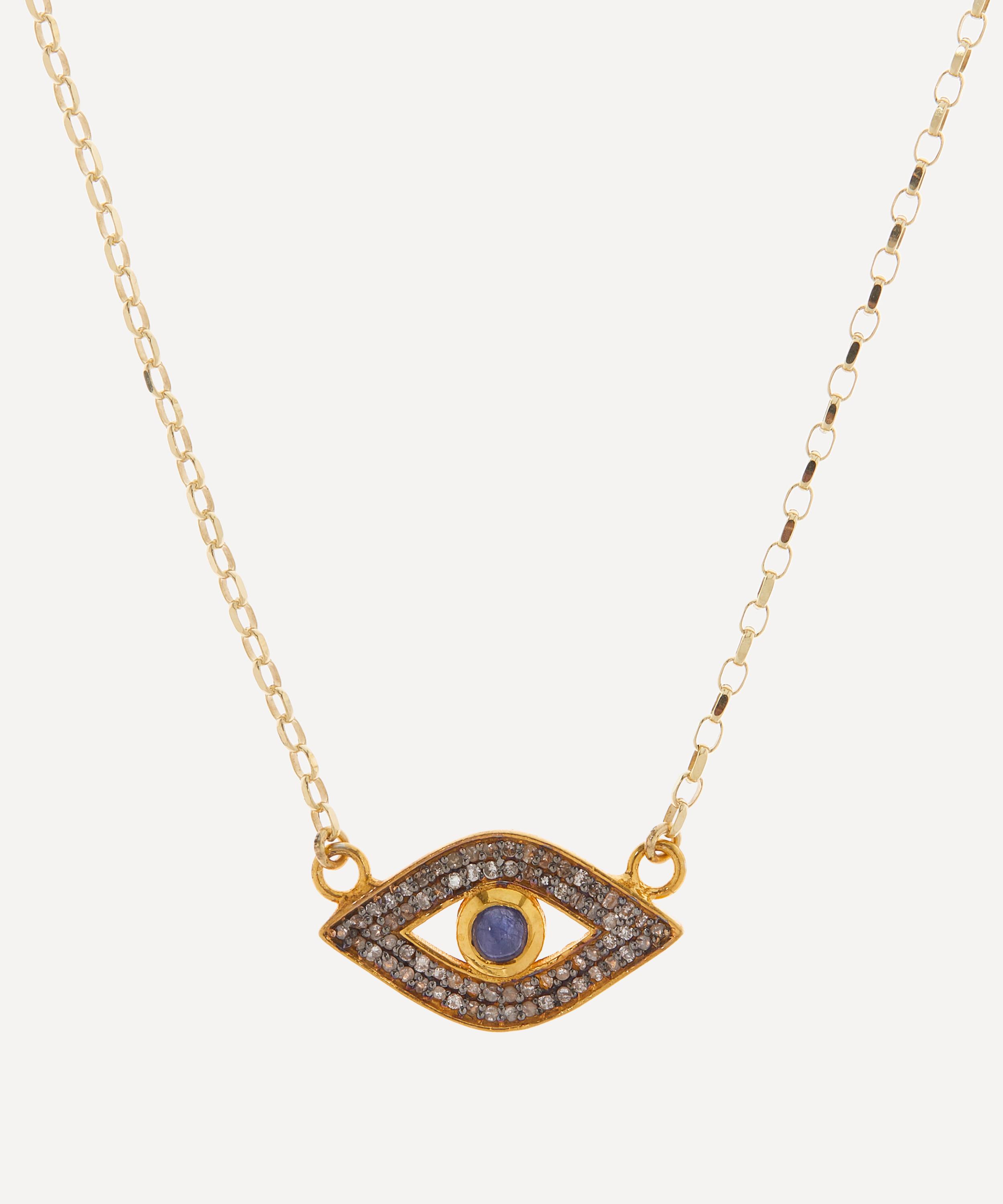 Kirstie Le Marque 9ct Gold Pave Diamond And Sapphire Evil Eye Pendant Necklace