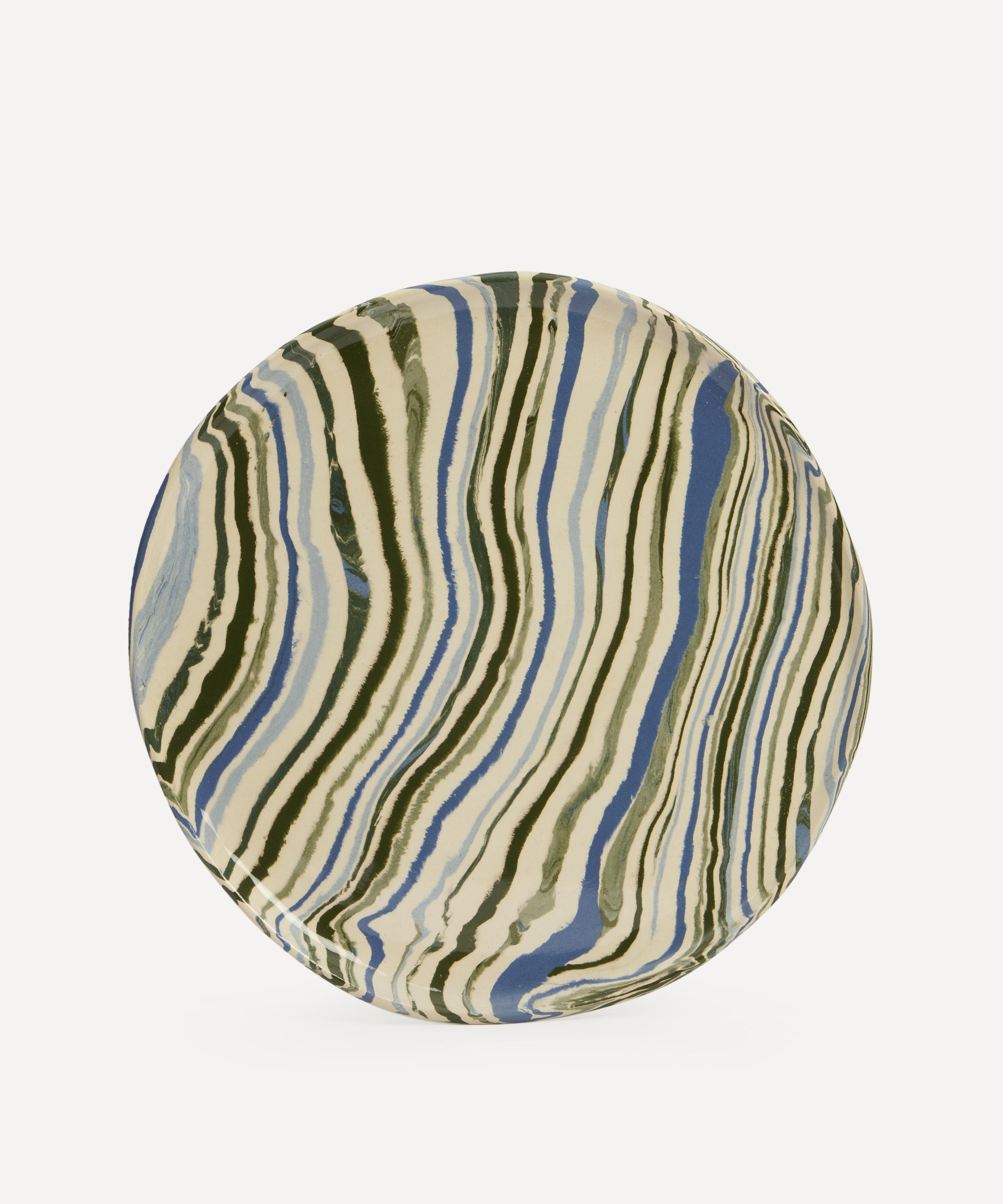 Shop Henry Holland Studio Green White And Blue Stripe Dinner Plate