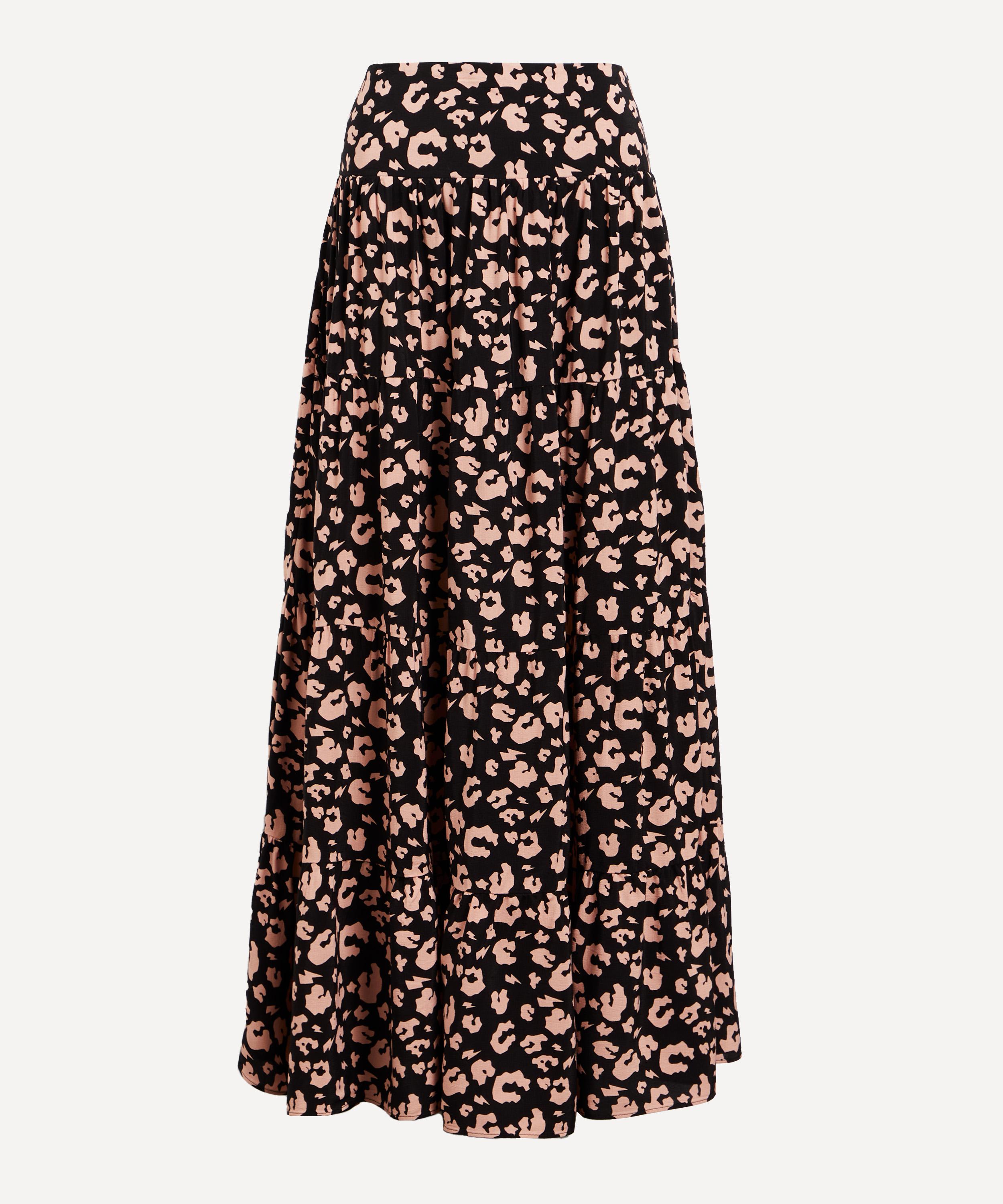 Scamp & Dude Scamp And Dude Women's Black And Pale Pink Leopard Print Maxi-skirt
