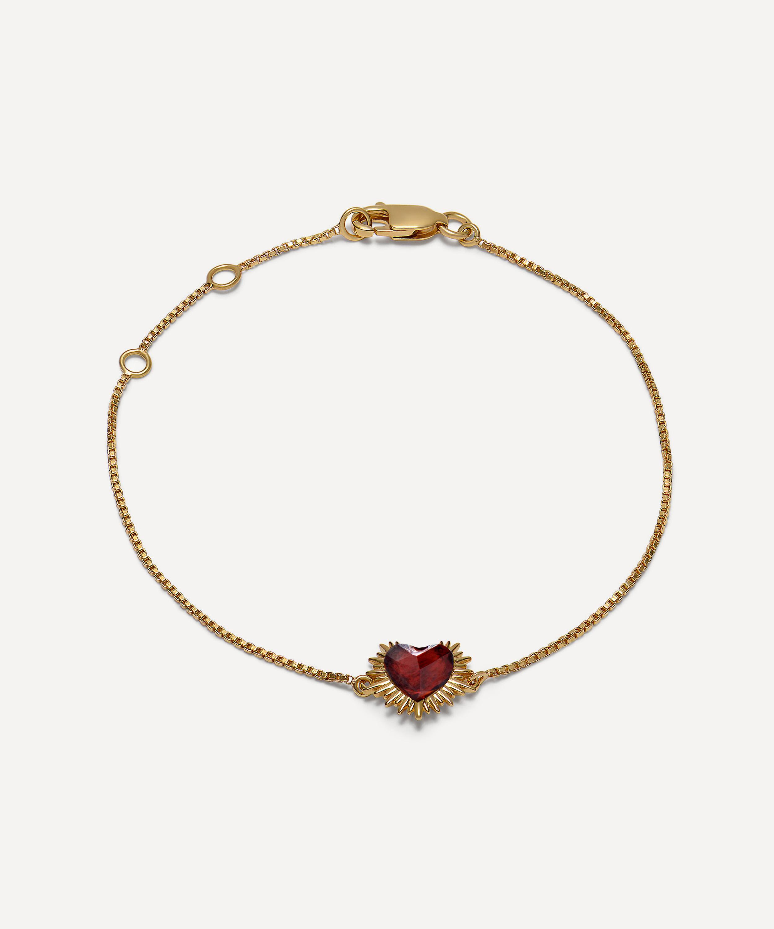 Rachel Jackson 22ct Gold-Plated Electric Love Mini Garnet Heart Bracelet Luxury Christmas Gift / Present