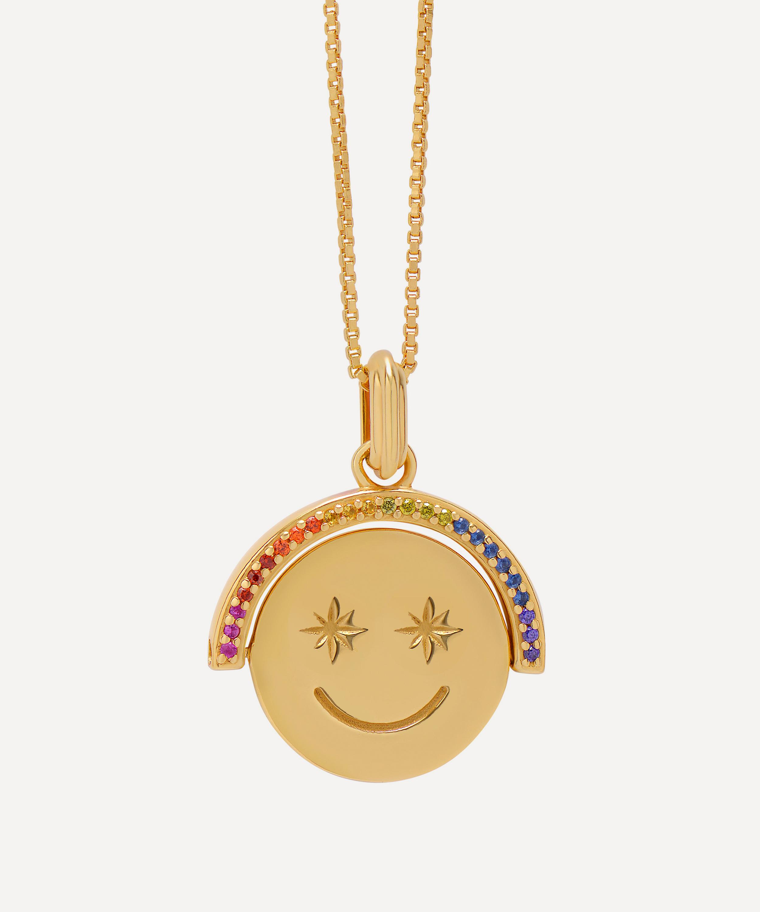 Rachel Jackson 22ct Gold-Plated Rainbow Happy Face Spinning Pendant Necklace Luxury Christmas Gift / Present