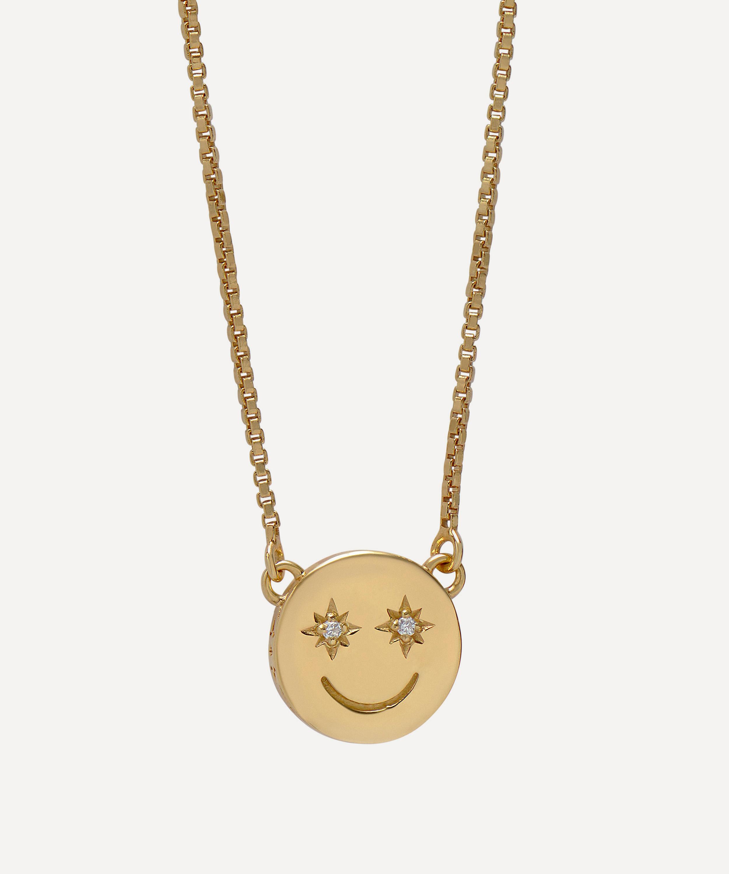 Rachel Jackson 22ct Gold-Plated Mini Happy Face Pendant Necklace Luxury Gift