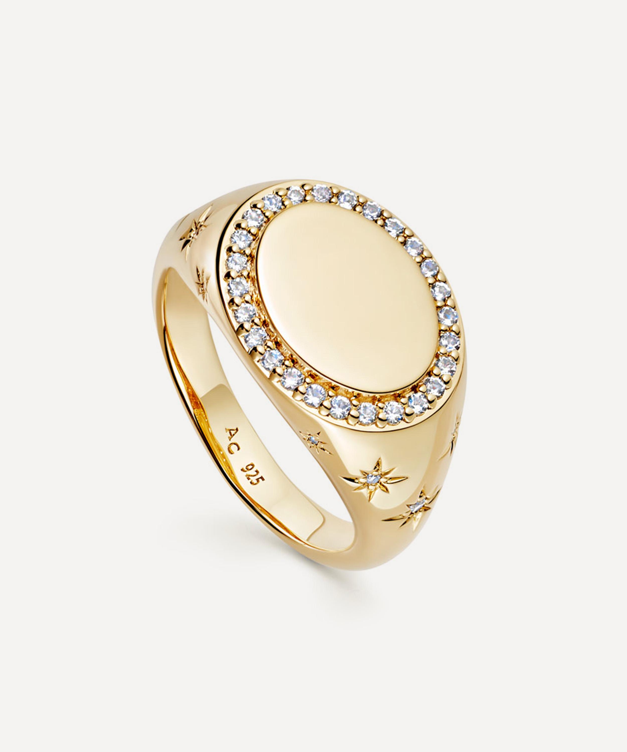 ASTLEY CLARKE ASTLEY CLARKE 18CT GOLD-PLATED VERMEIL SILVER CELESTIAL SIDE STAR SIGNET RING 