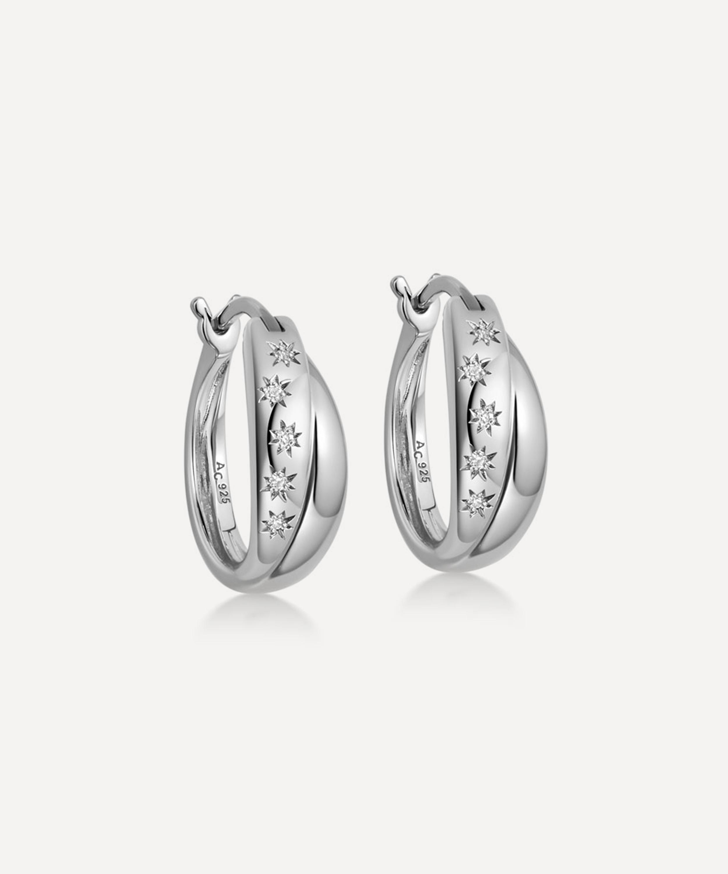 ASTLEY CLARKE ASTLEY CLARKE STERLING SILVER TINY STAR TWISTED HOOP EARRINGS 