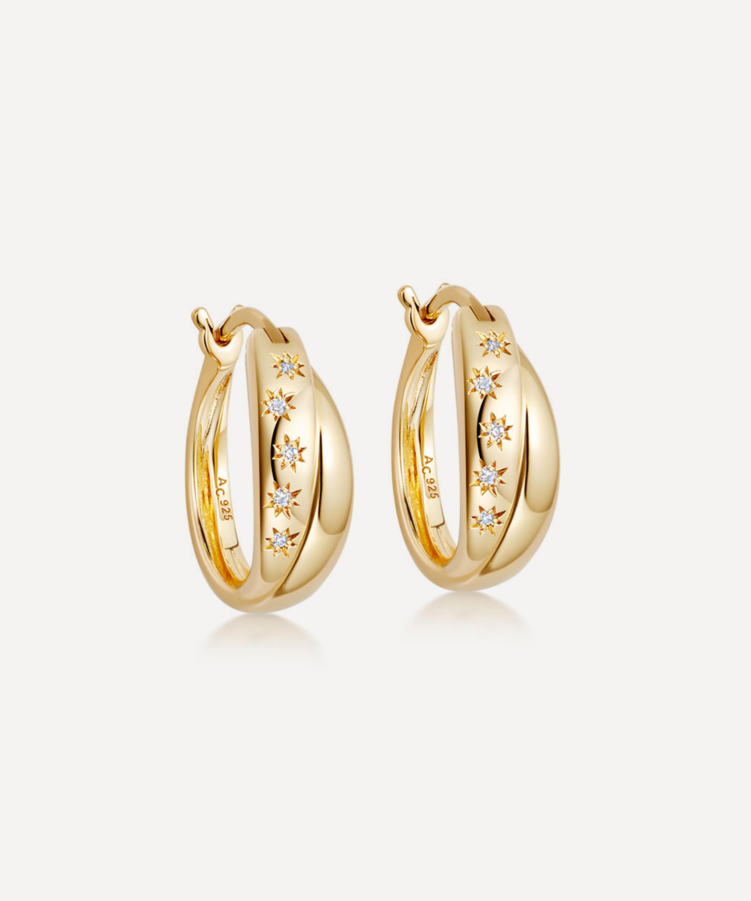 ASTLEY CLARKE ASTLEY CLARKE 18CT GOLD-PLATED VERMEIL SILVER TINY STAR TWISTED HOOP EARRINGS 