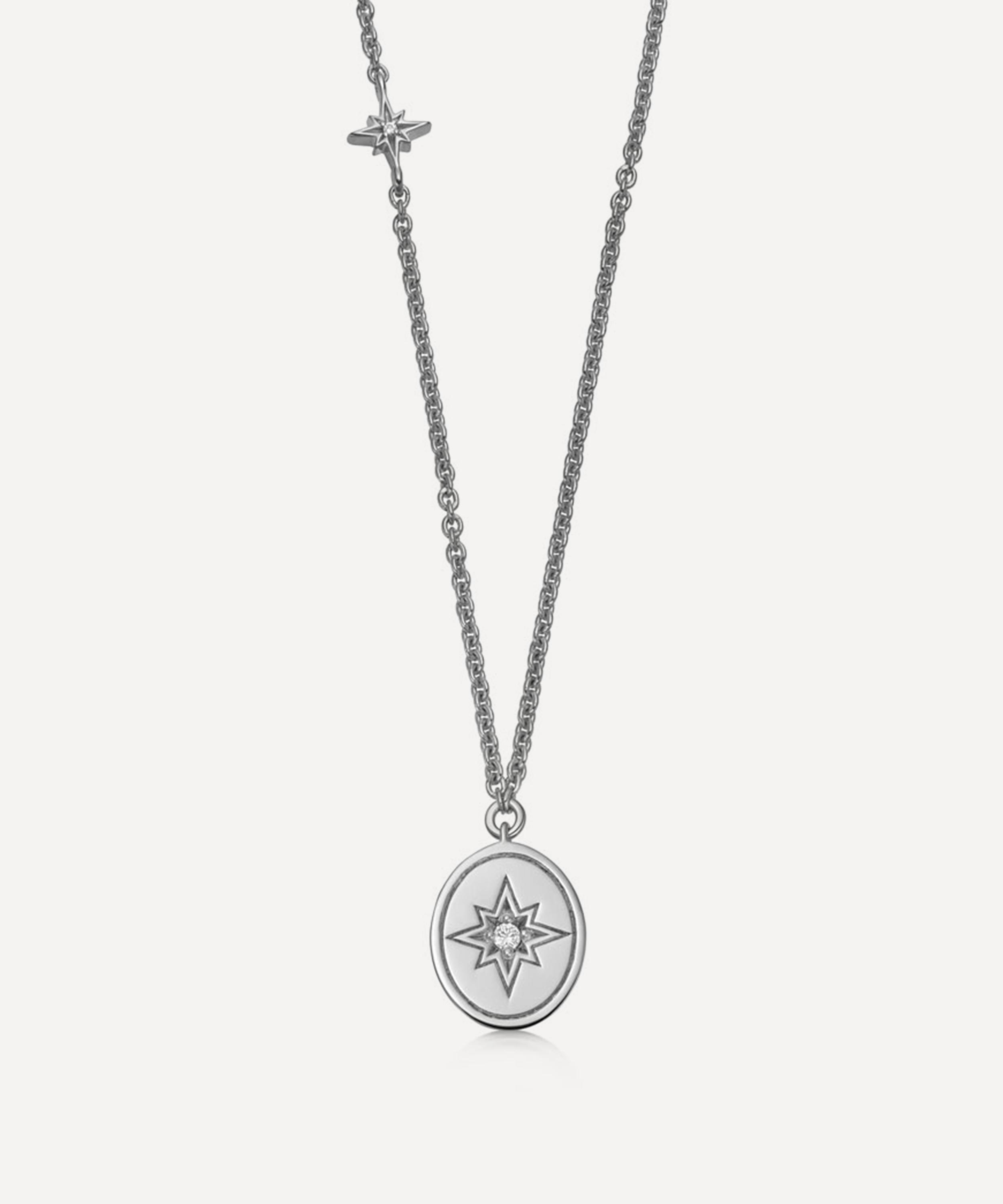 ASTLEY CLARKE ASTLEY CLARKE STERLING SILVER OVAL STAR DISC PENDANT NECKLACE 