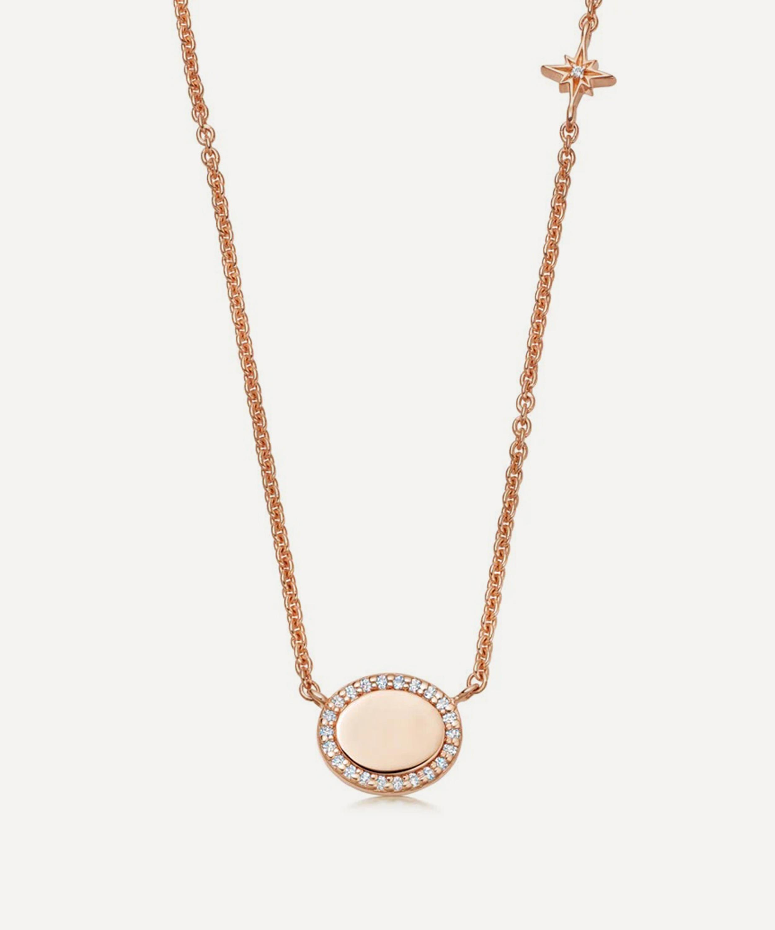 ASTLEY CLARKE ASTLEY CLARKE 18CT ROSE GOLD-PLATED VERMEIL SILVER OVAL PAVE DISC PENDANT NECKLACE 