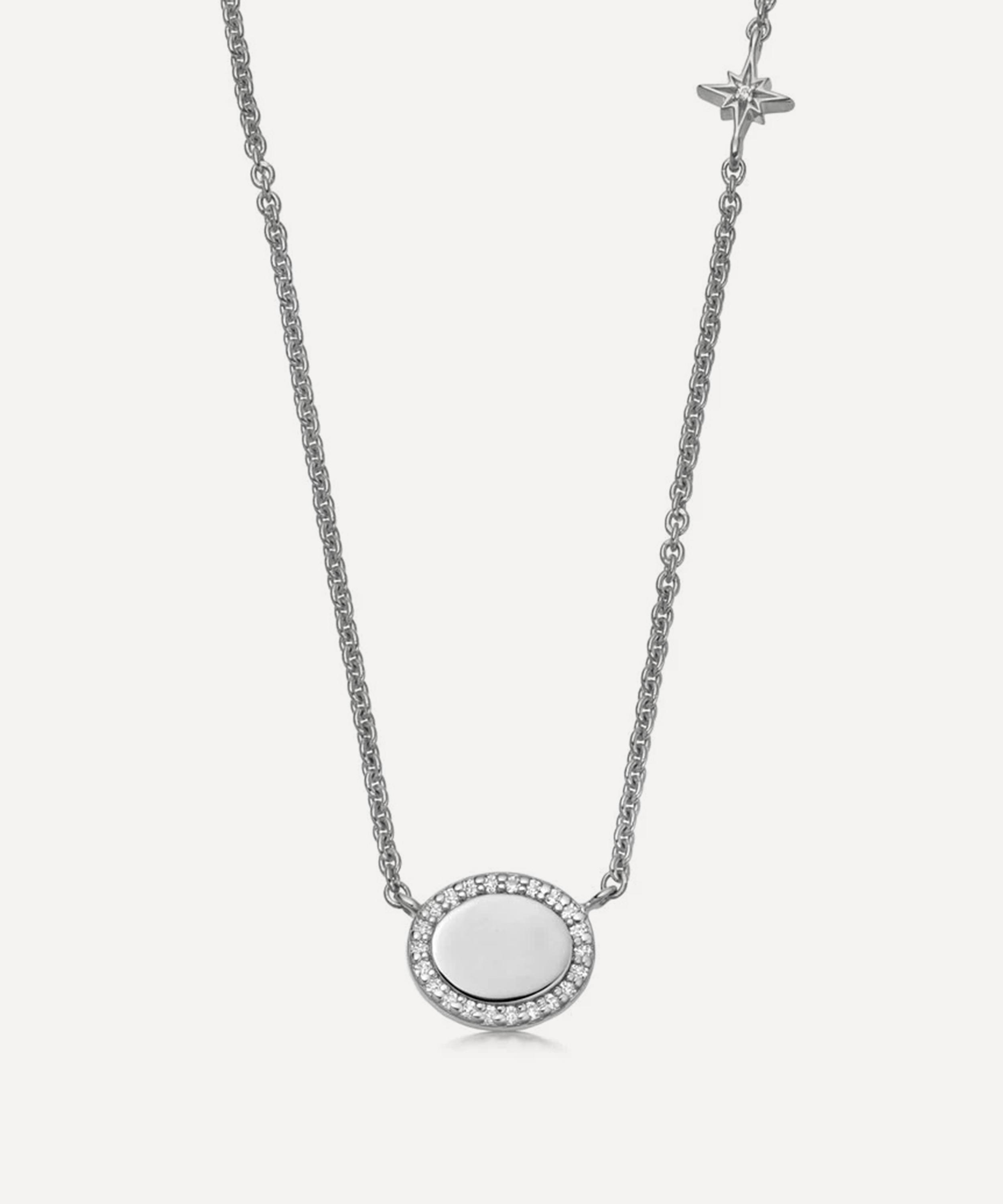 Astley Clarke Sterling Silver Oval Pave Disc Pendant Necklace