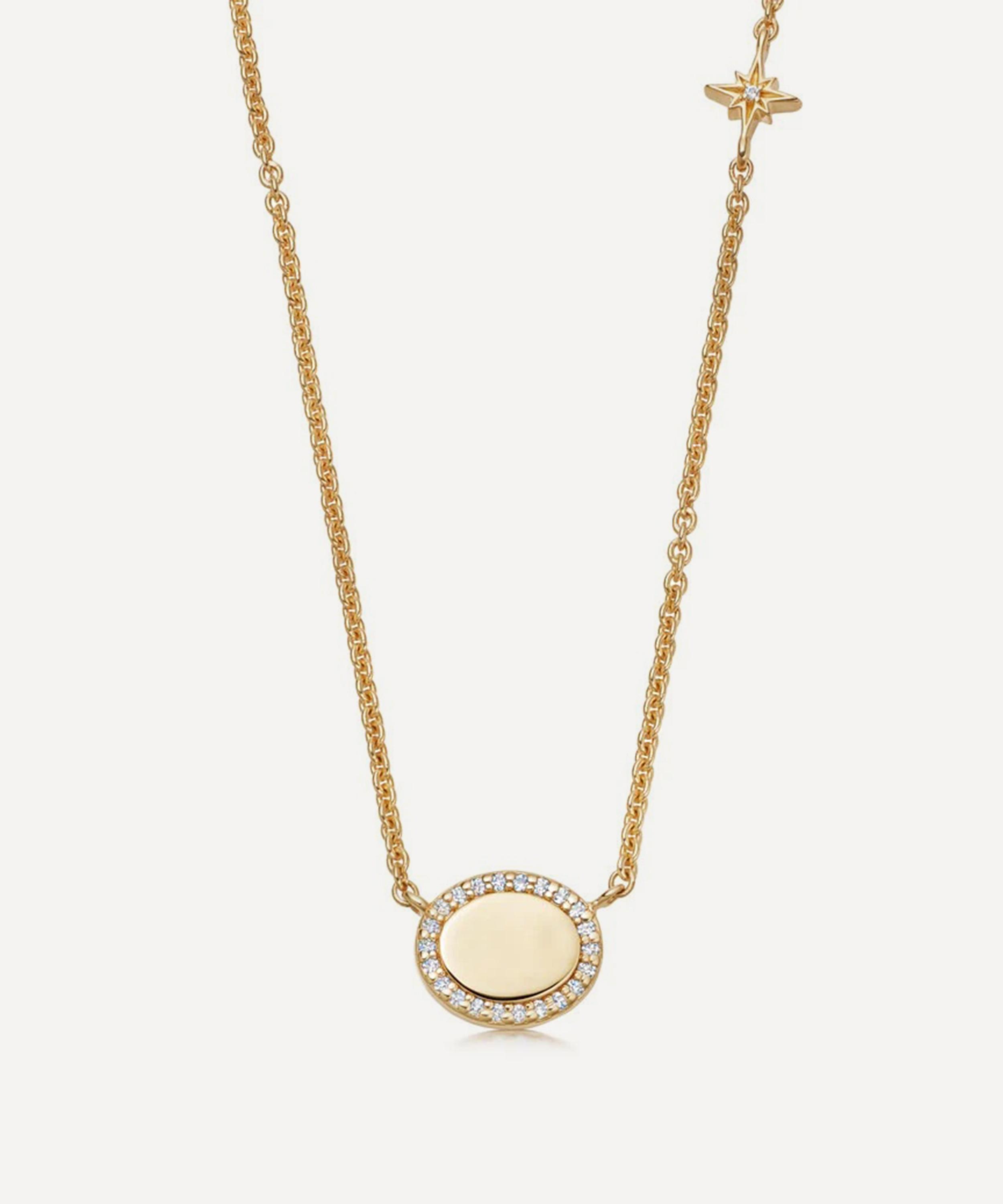 ASTLEY CLARKE ASTLEY CLARKE 18CT GOLD-PLATED VERMEIL SILVER OVAL PAVE DISC PENDANT NECKLACE 