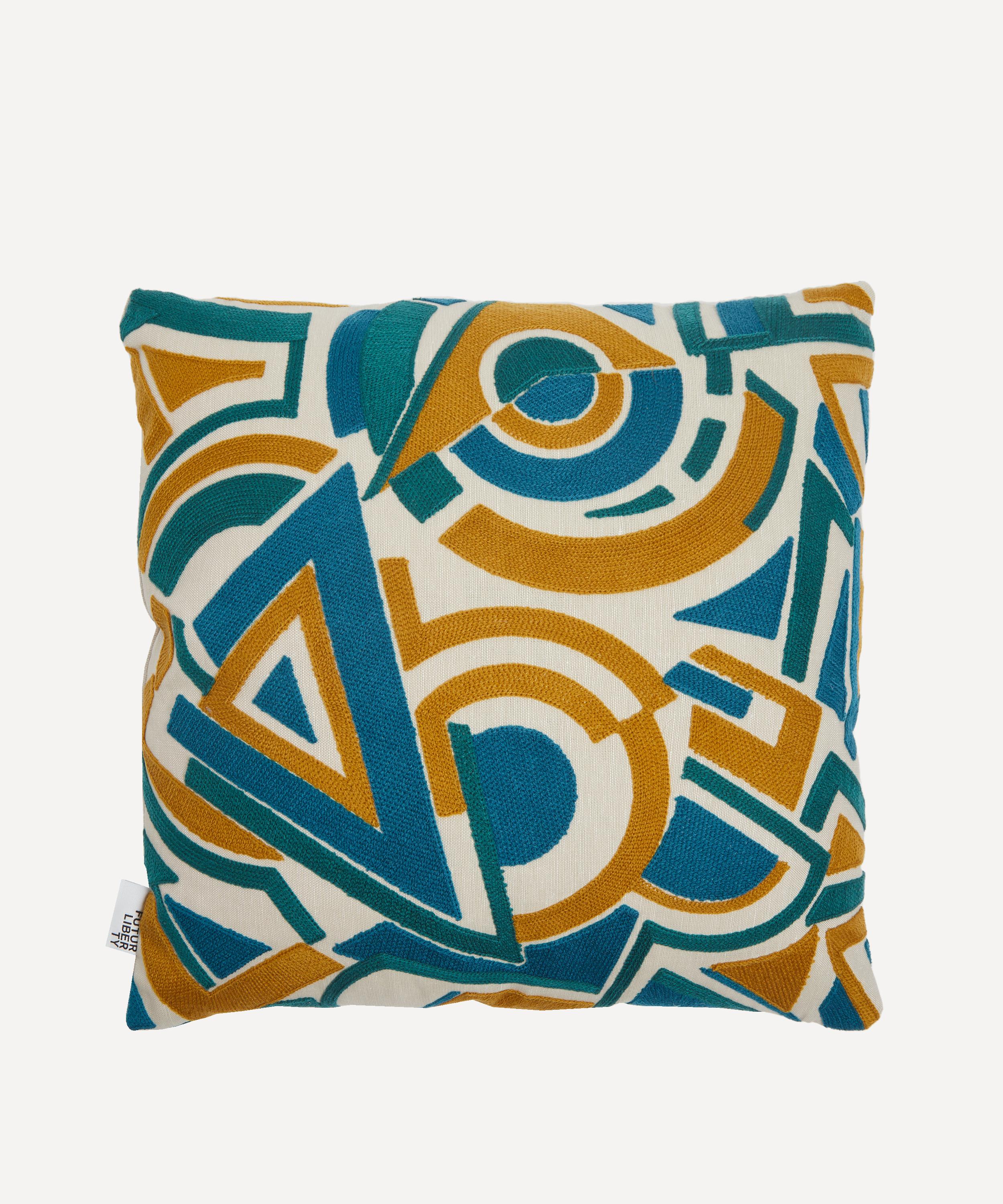 LIBERTY FUTURLIBERTY TREPAK EMBROIDERY AND DUNCOMBE LINEN CUSHION 