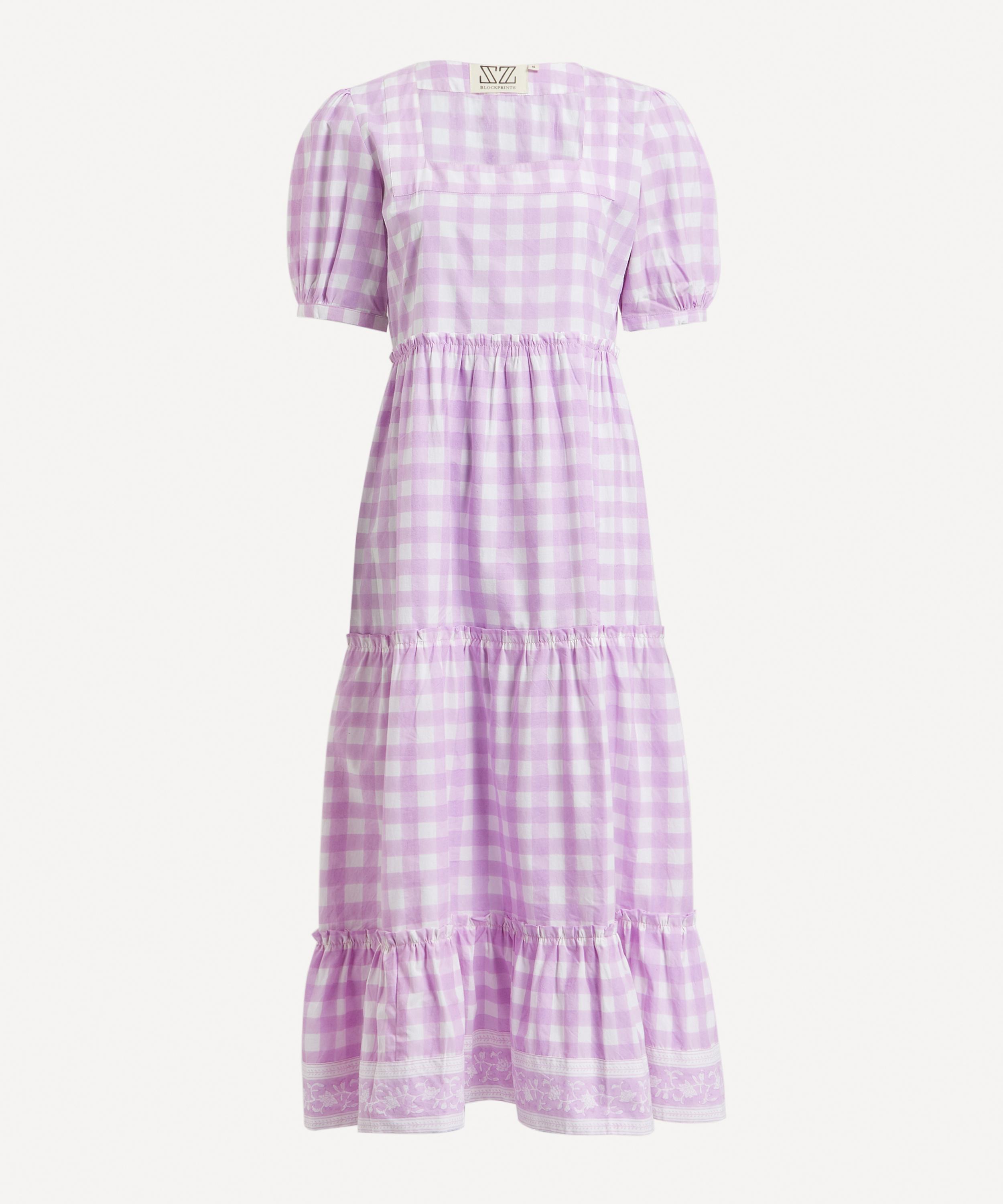 Sz Blockprints Women's Purple Gingham Divya Dress