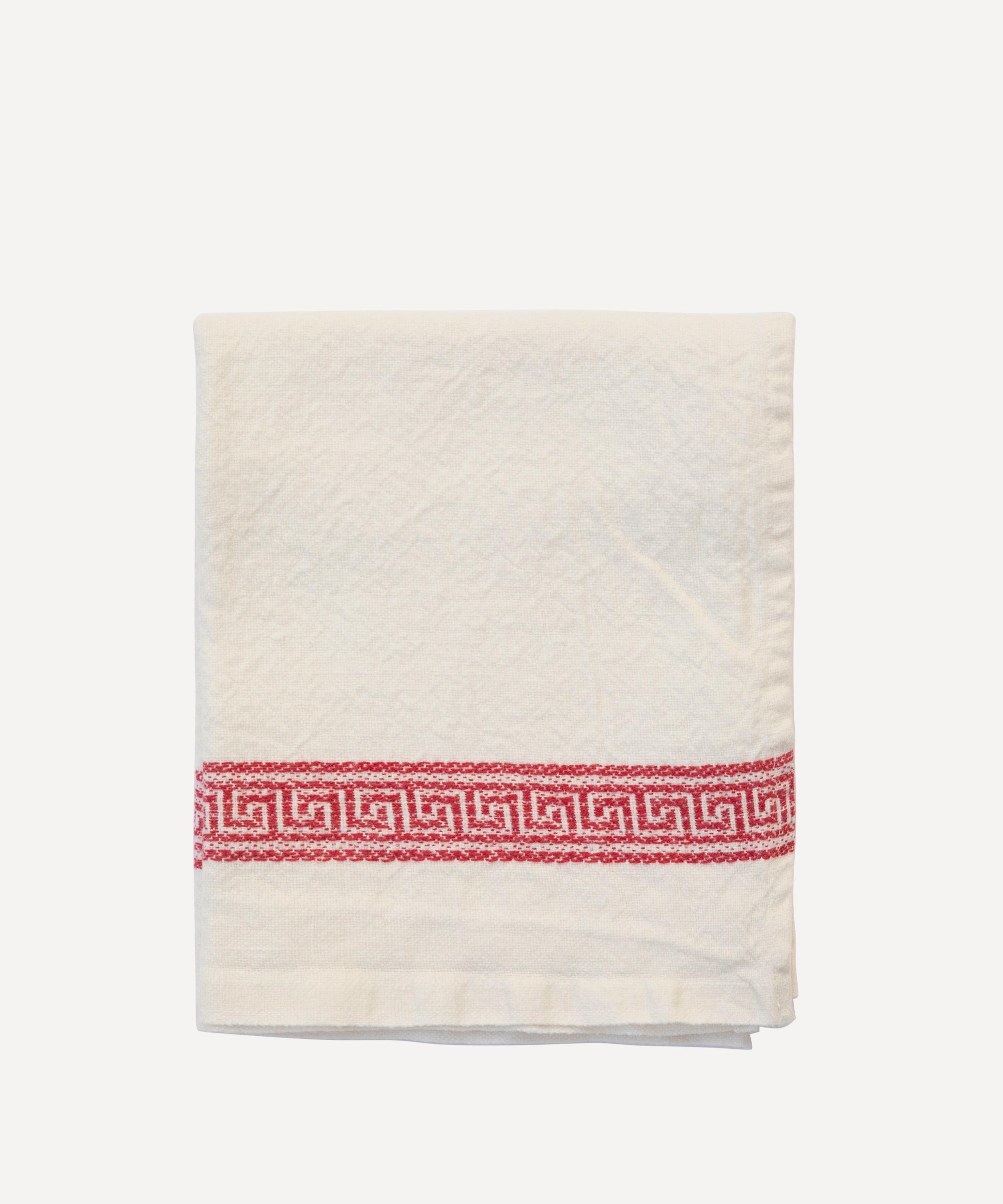 Astier De Villatte Grecque 75x45cm Linen Red Tea Towel