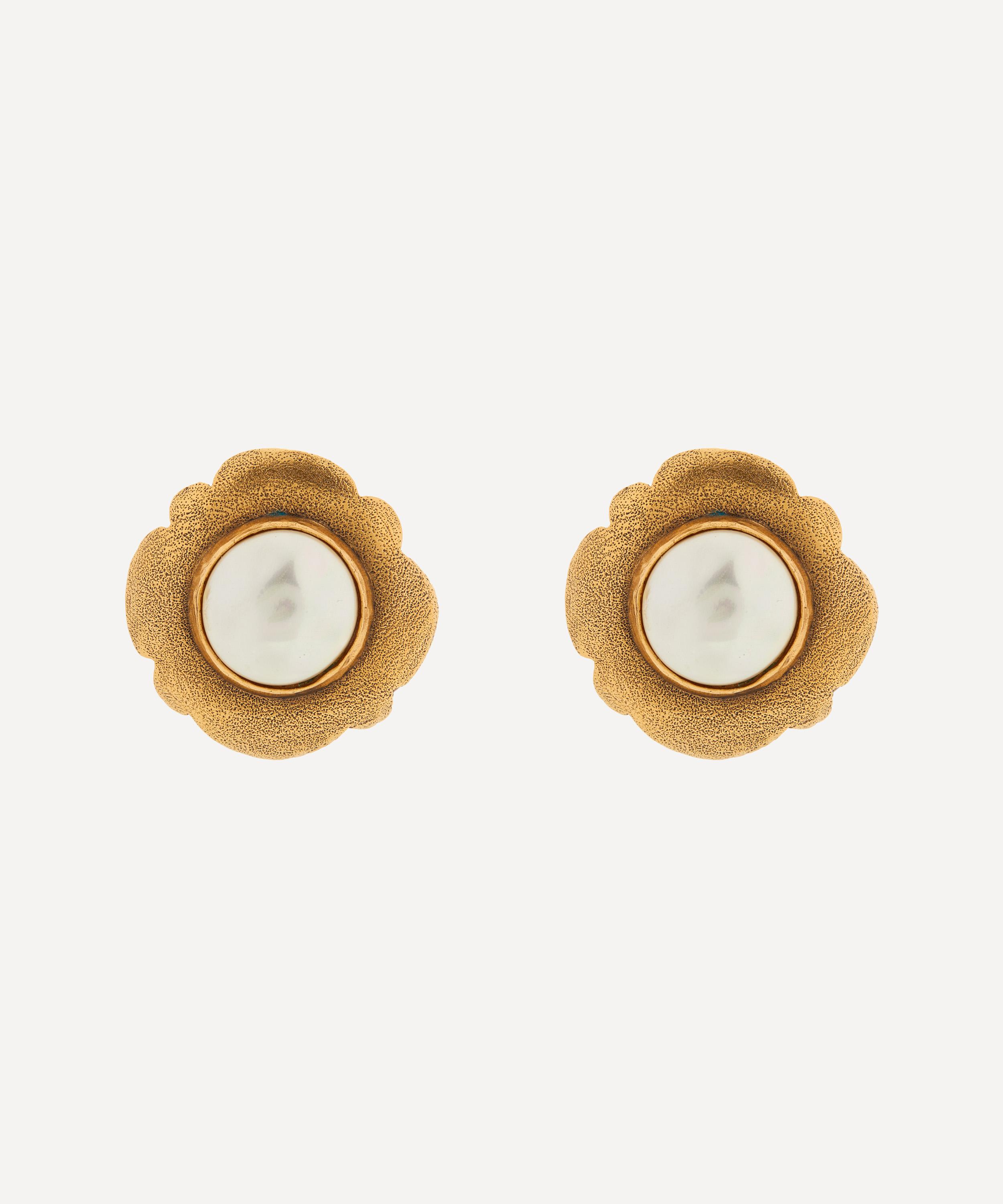 Dress Box 1980's Chanel Gilt And Faux Pearl Camellia Earrings