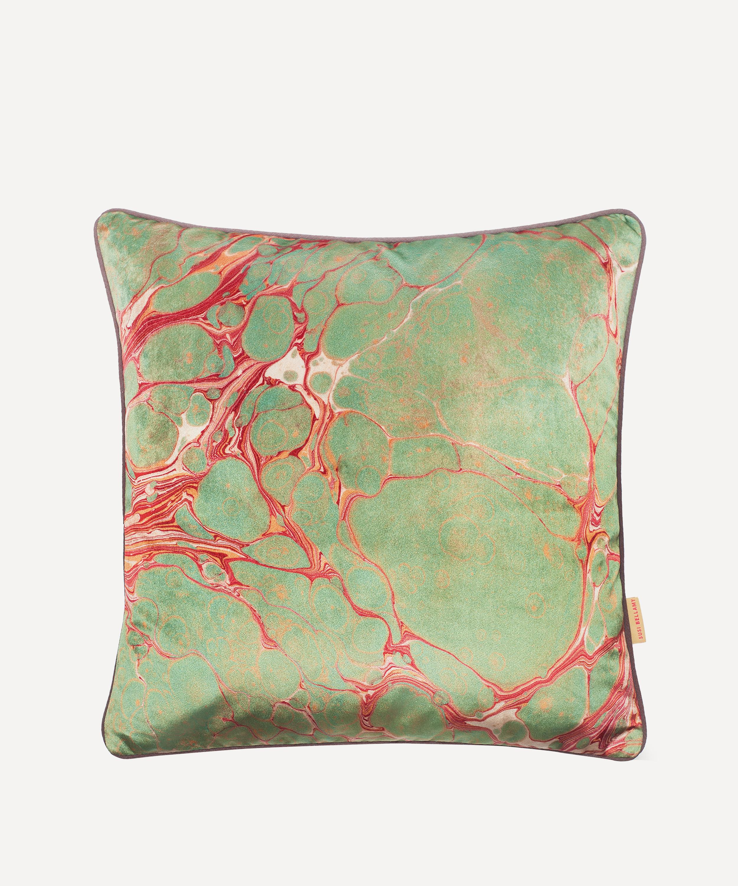Shop Susi Bellamy Marbled Sage Velvet Square Cushion