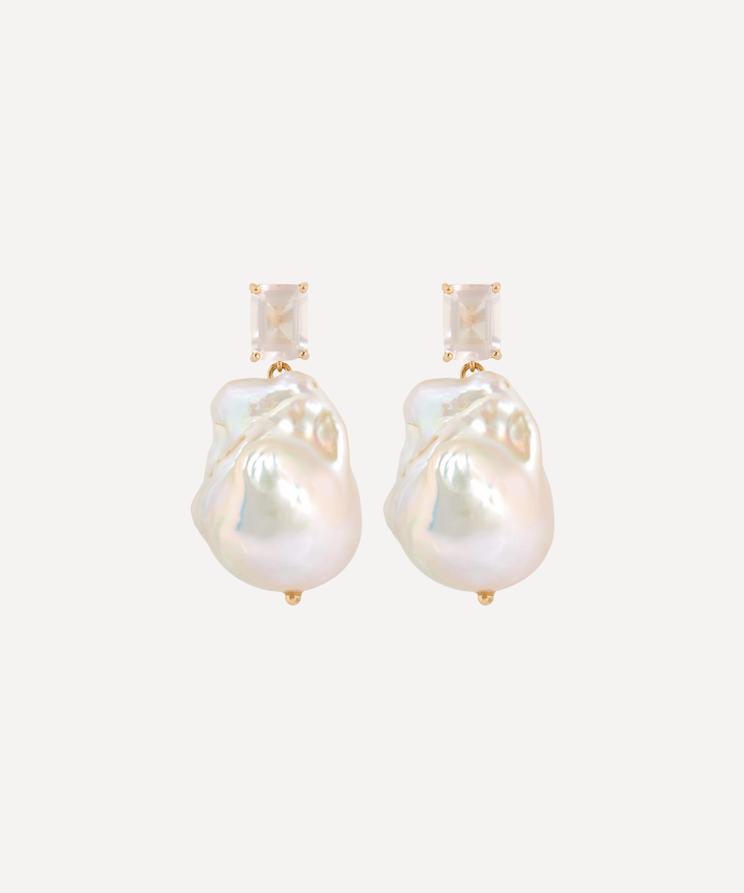 Mateo 14ct Gold Rose Quartz And Baroque Pearl Drop Earrings In Gold
