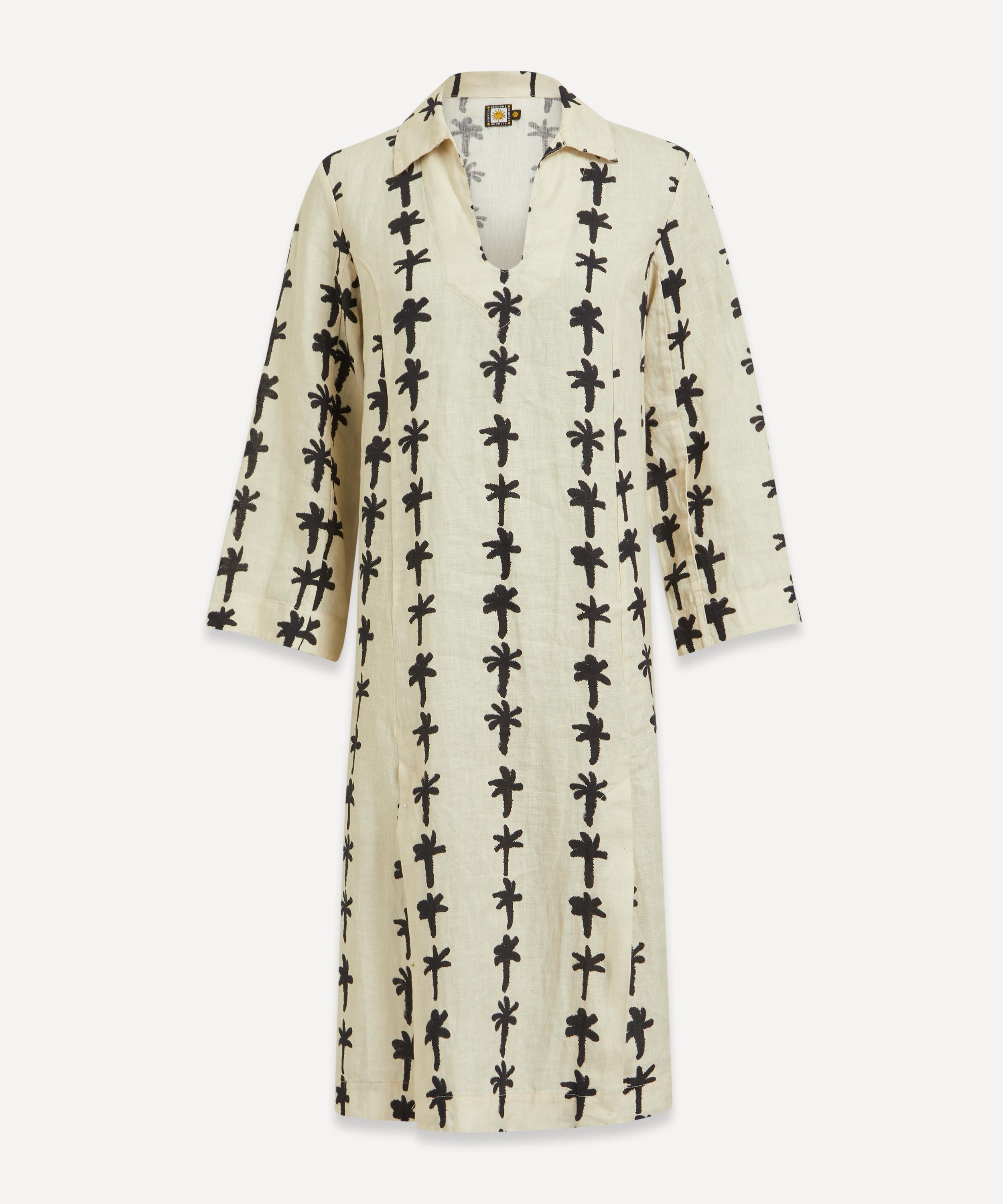 DESMOND & DEMPSEY DESMOND & DEMPSEY WOMEN'S PALM STRIPE PRINT LINEN KAFTAN 