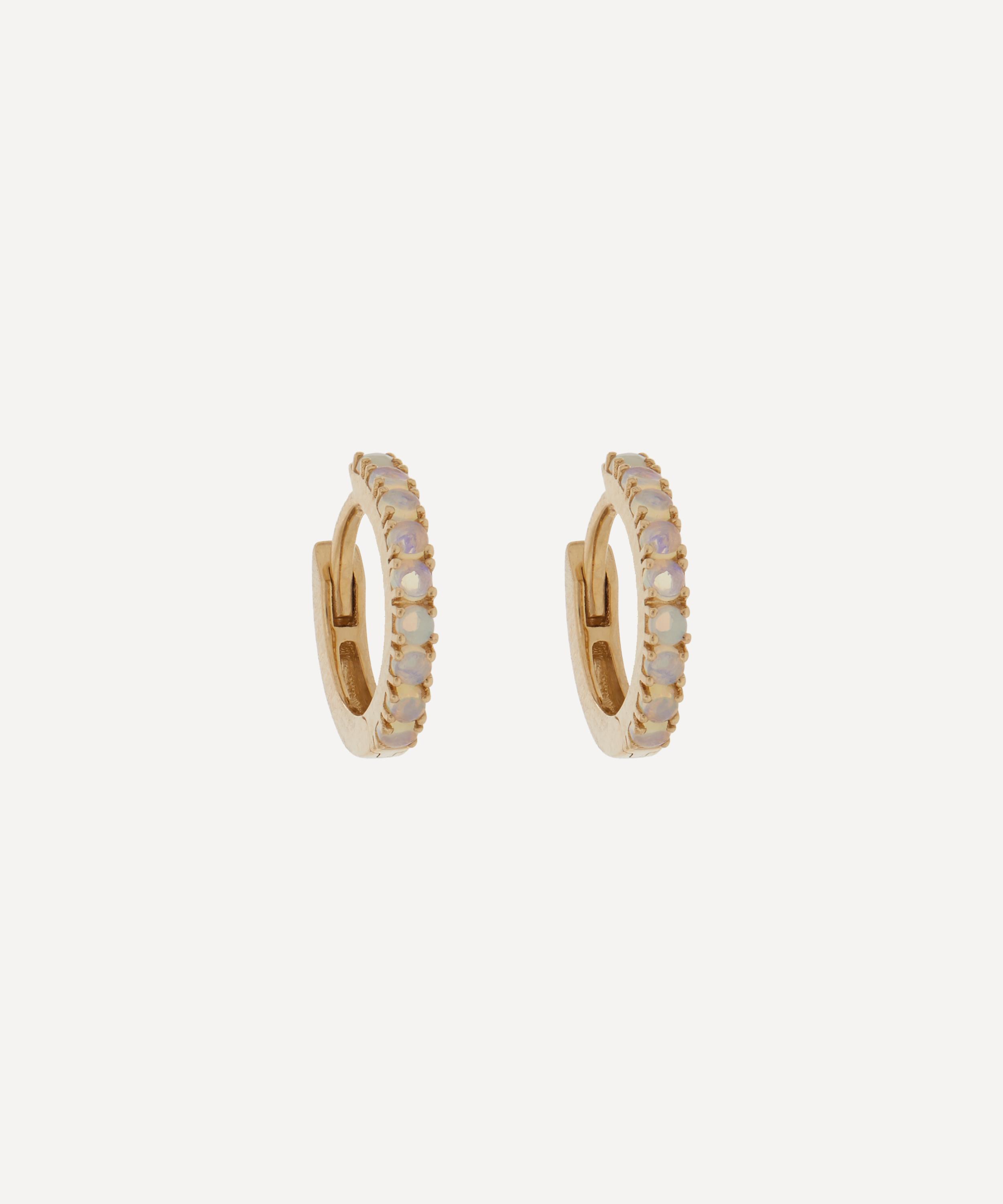 ANDREA FOHRMAN ANDREA FOHRMAN 14CT GOLD OPAL PAVE HUGGIE HOOP EARRINGS 